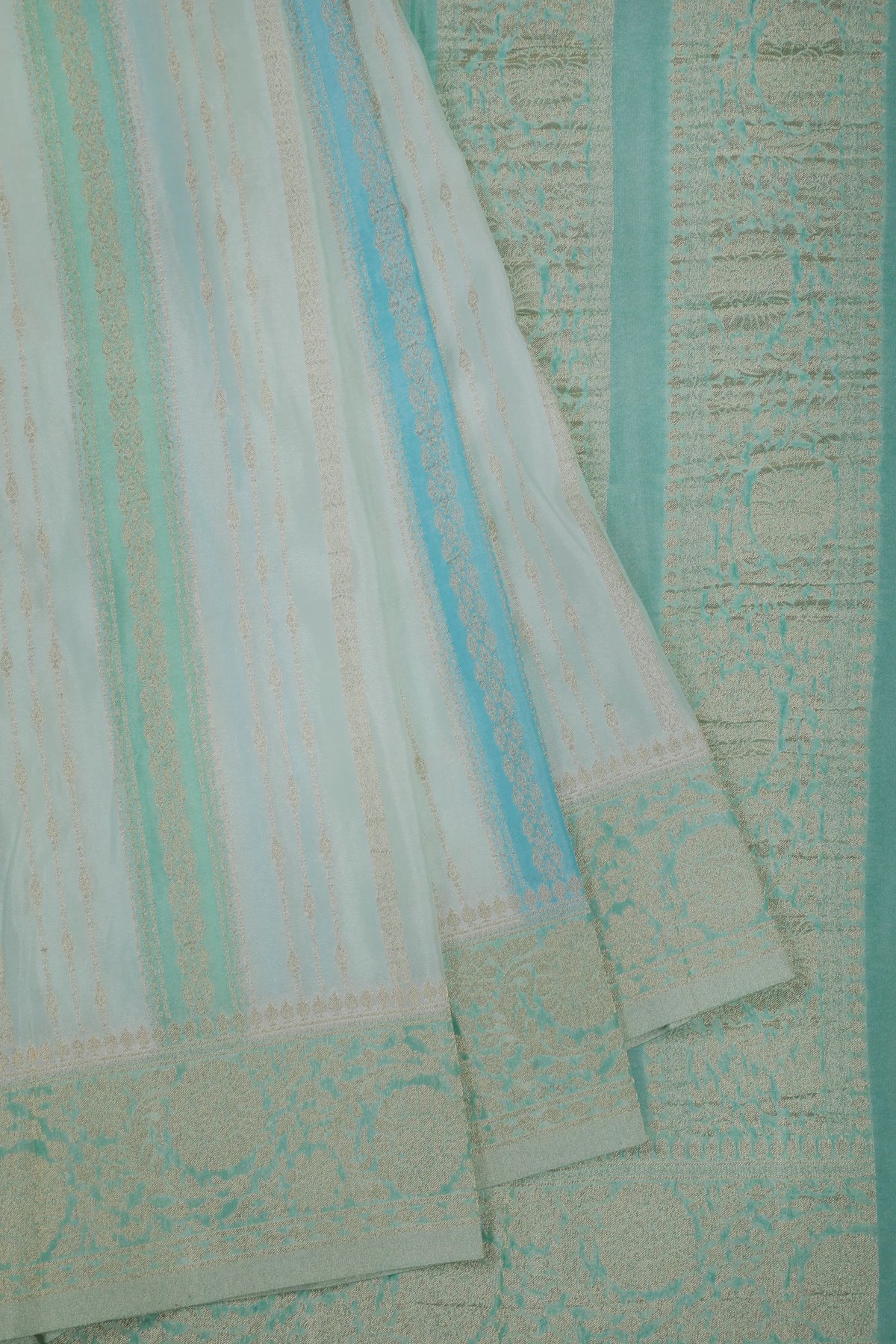 White Powerloom Designer Chiffon Saree with Pista Green Border