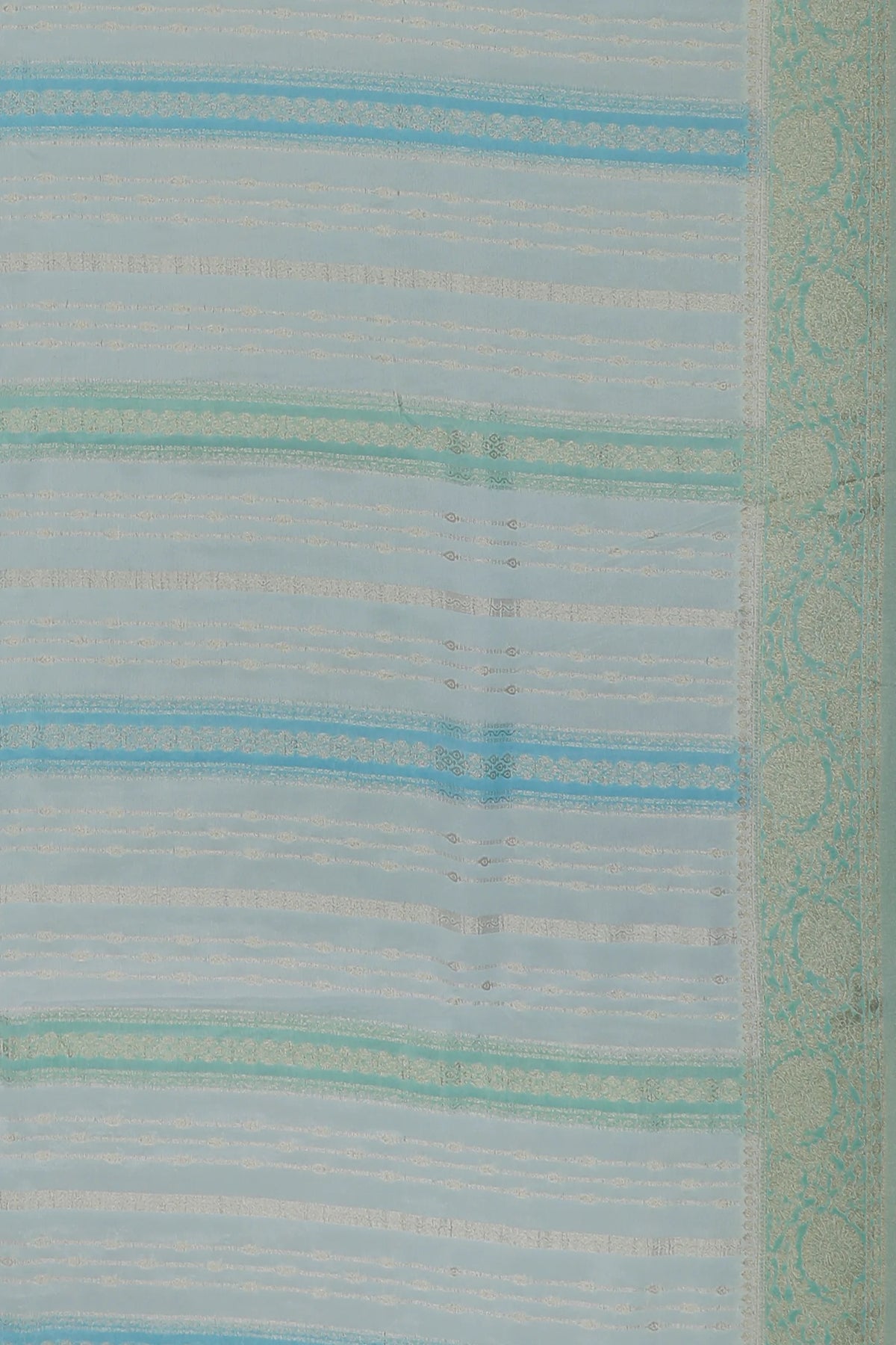 White Powerloom Designer Chiffon Saree with Pista Green Border