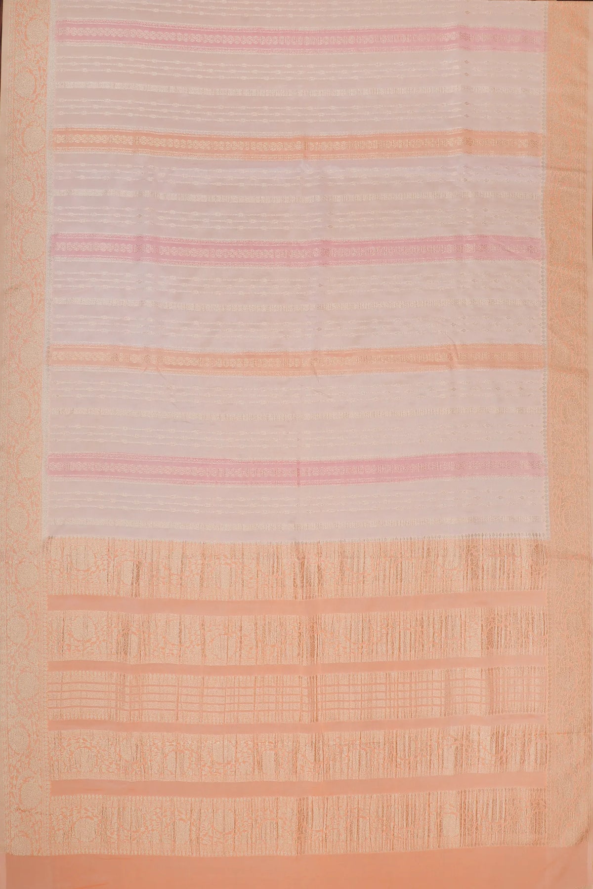 White Powerloom Designer Chiffon Saree with Orange Border