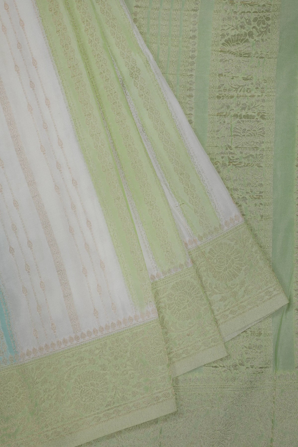 White Powerloom Designer Chiffon Saree with Lemon Green Border
