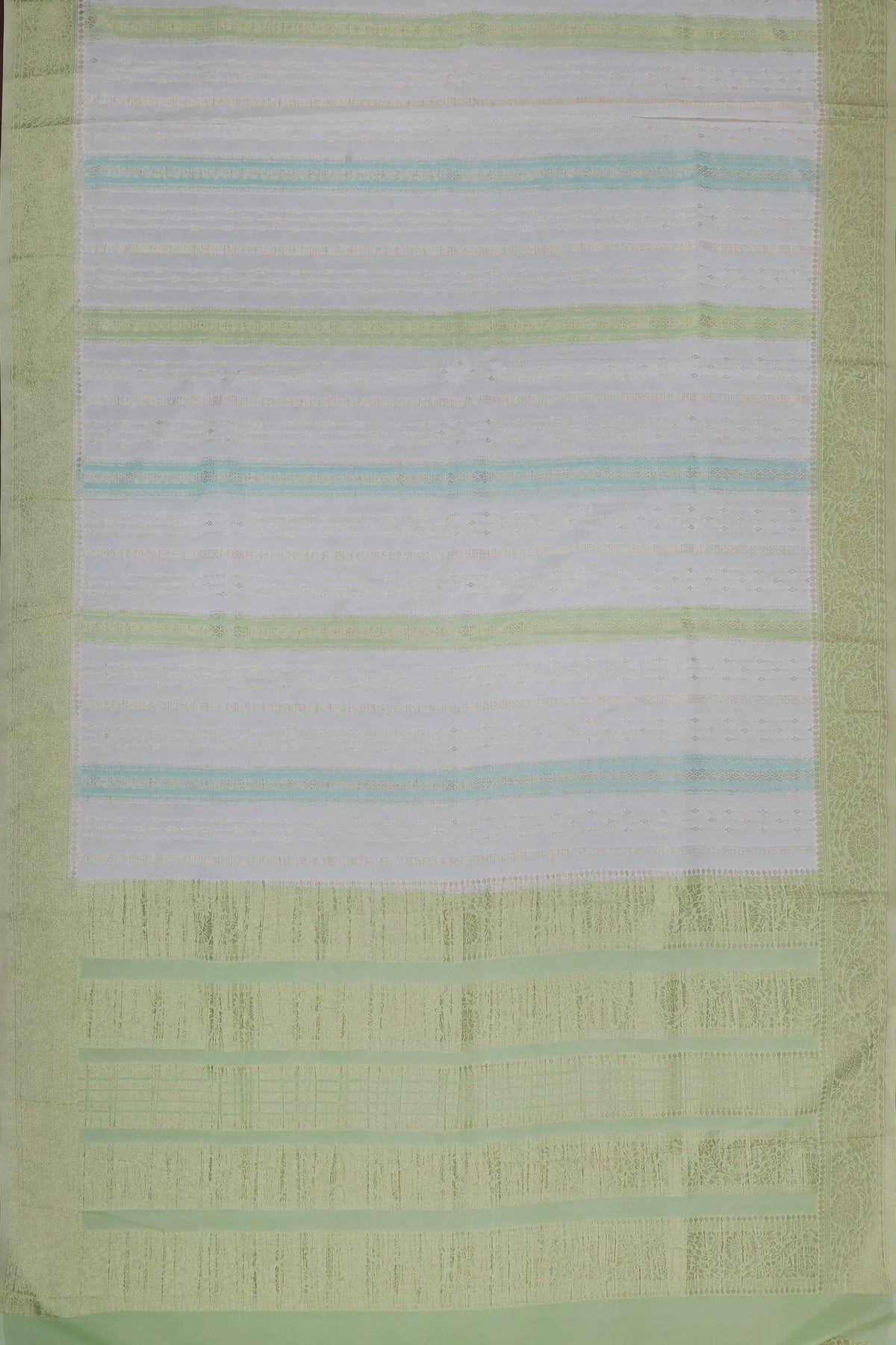 White Powerloom Designer Chiffon Saree with Lemon Green Border