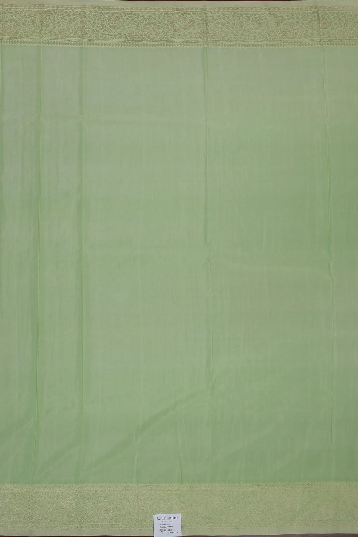 White Powerloom Designer Chiffon Saree with Lemon Green Border