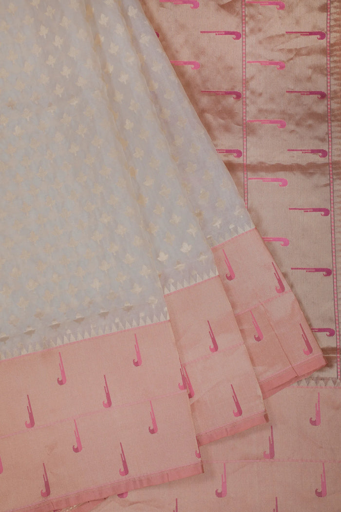 White Handloom Benarasi Katan Silk Saree