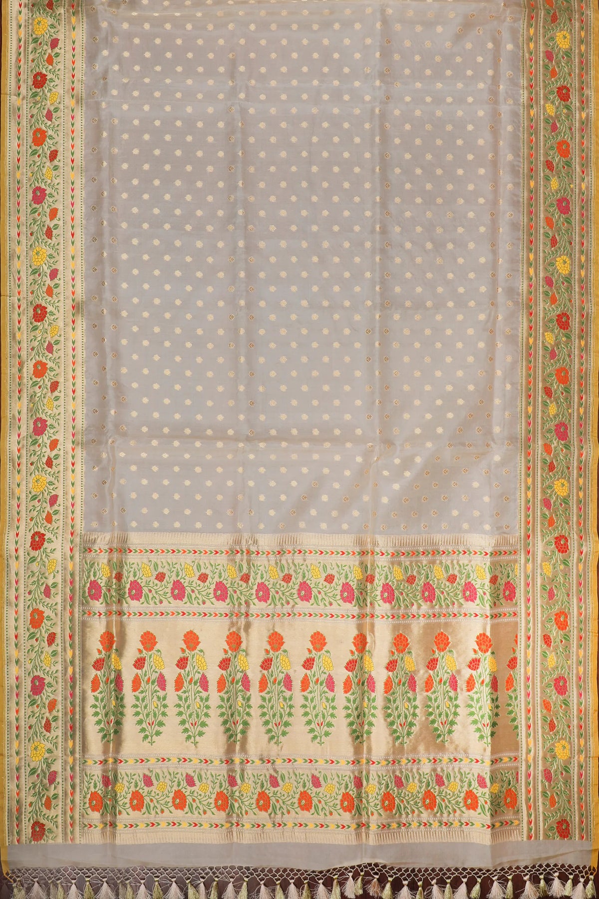 Ivory Handloom Benarasi Kora Silk Saree