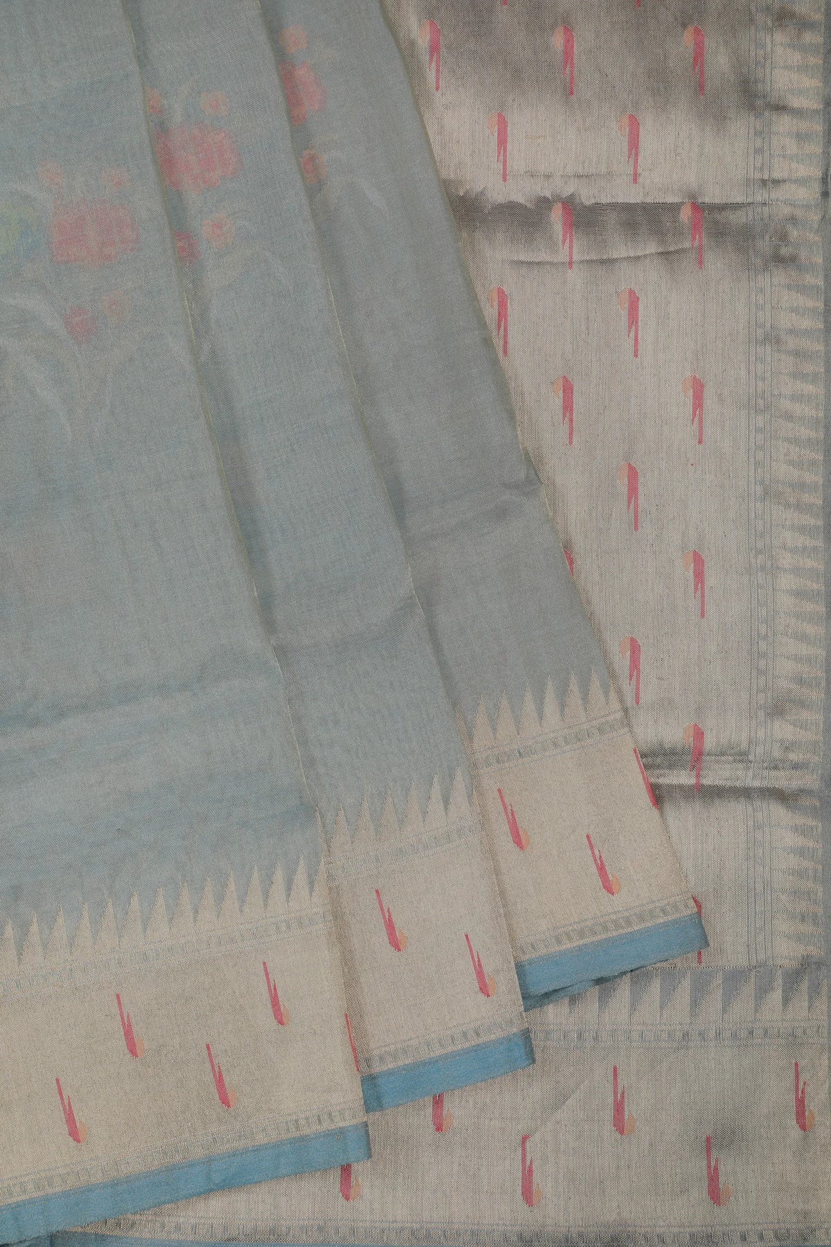 Sky Blue Handloom Benarasi Jamdani Tissue Pure Silk Saree