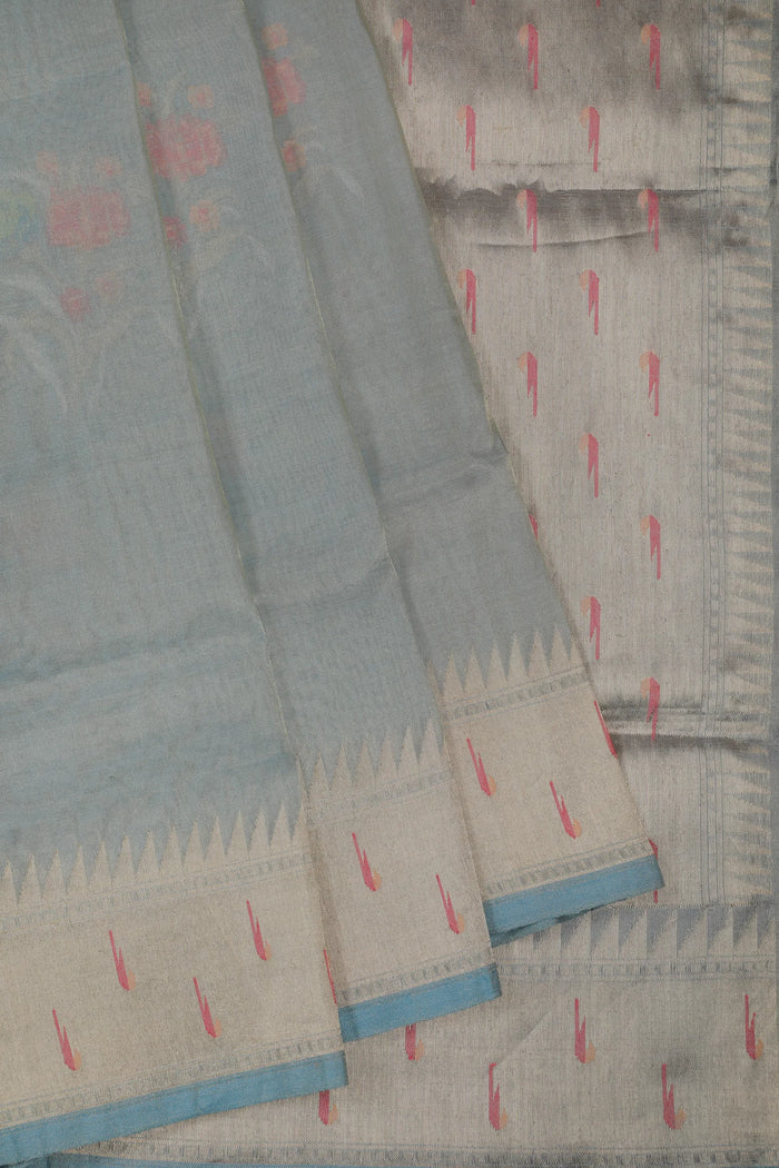 Sky Blue Handloom Benarasi Jamdani Tissue Pure Silk Saree