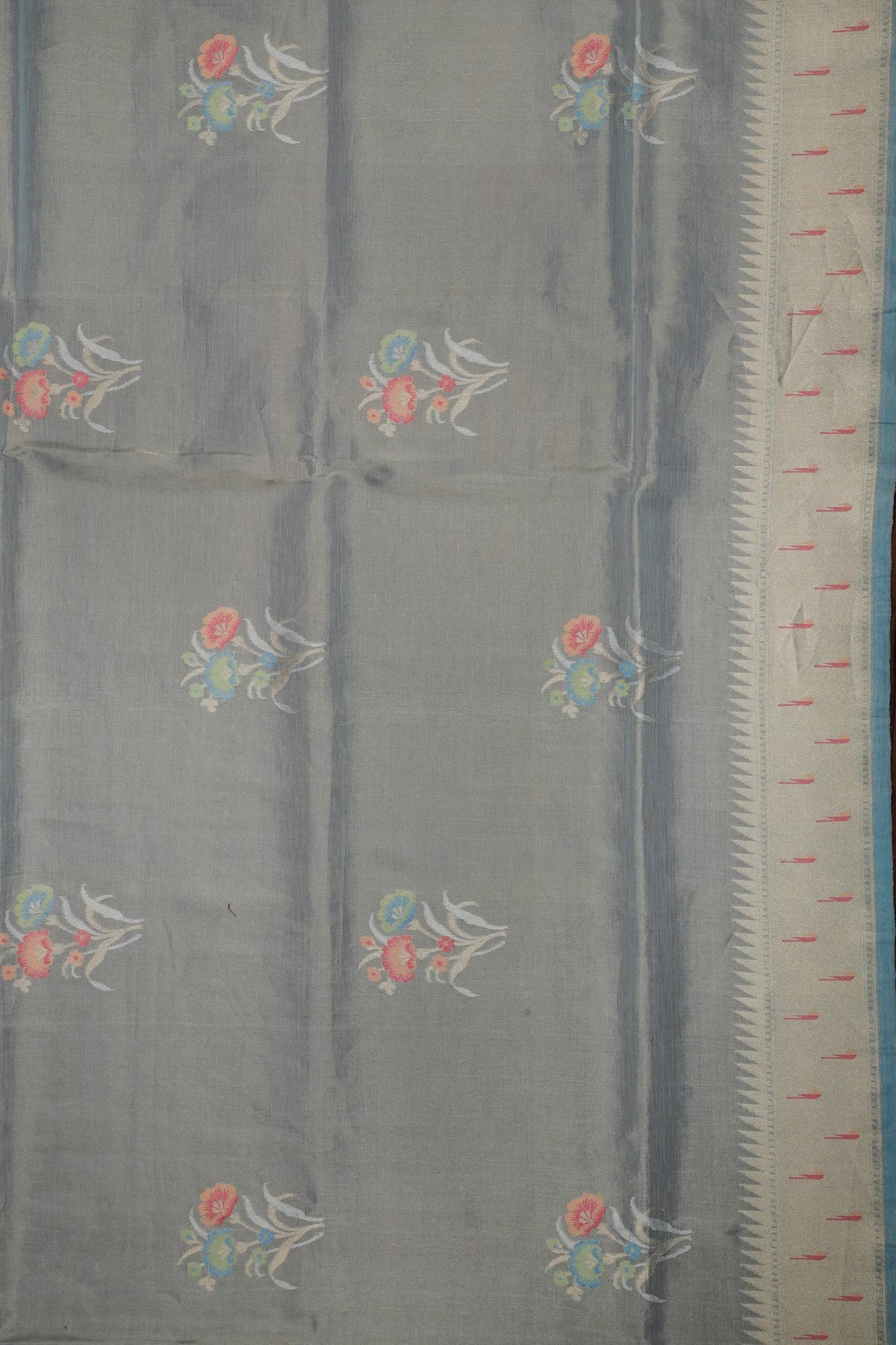 Sky Blue Handloom Benarasi Jamdani Tissue Pure Silk Saree