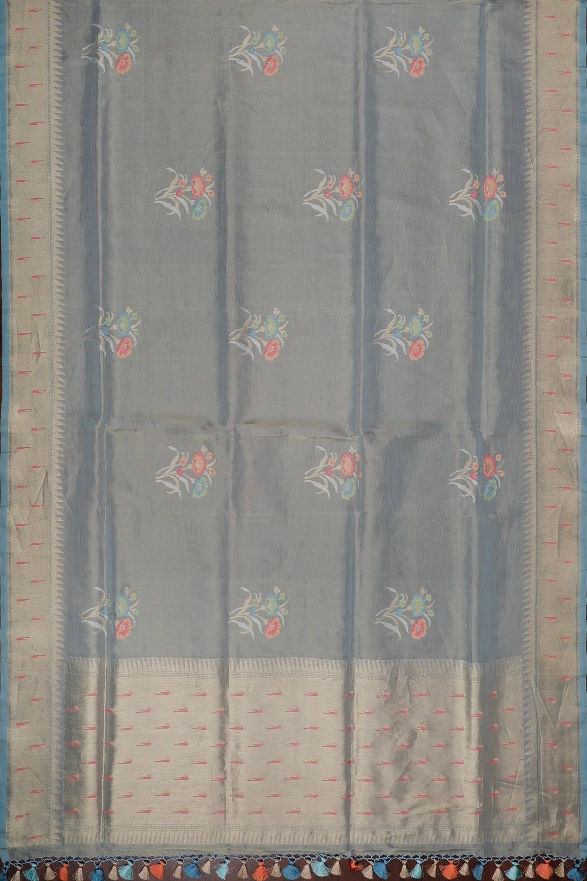 Sky Blue Handloom Benarasi Jamdani Tissue Pure Silk Saree