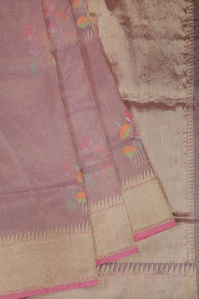 Lavender Handloom Benarasi Jamdani Tissue Pure Silk Saree - detail 1