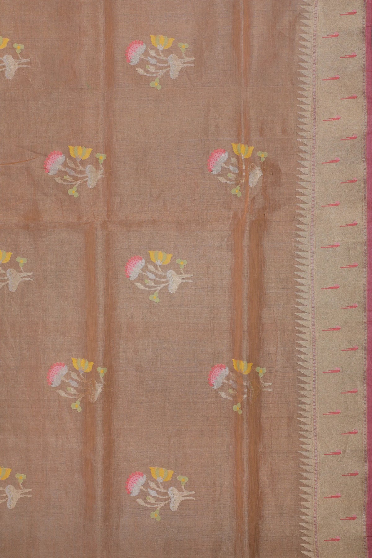 Light Peach Handloom Benarasi Jamdani Tissue Pure Silk Saree