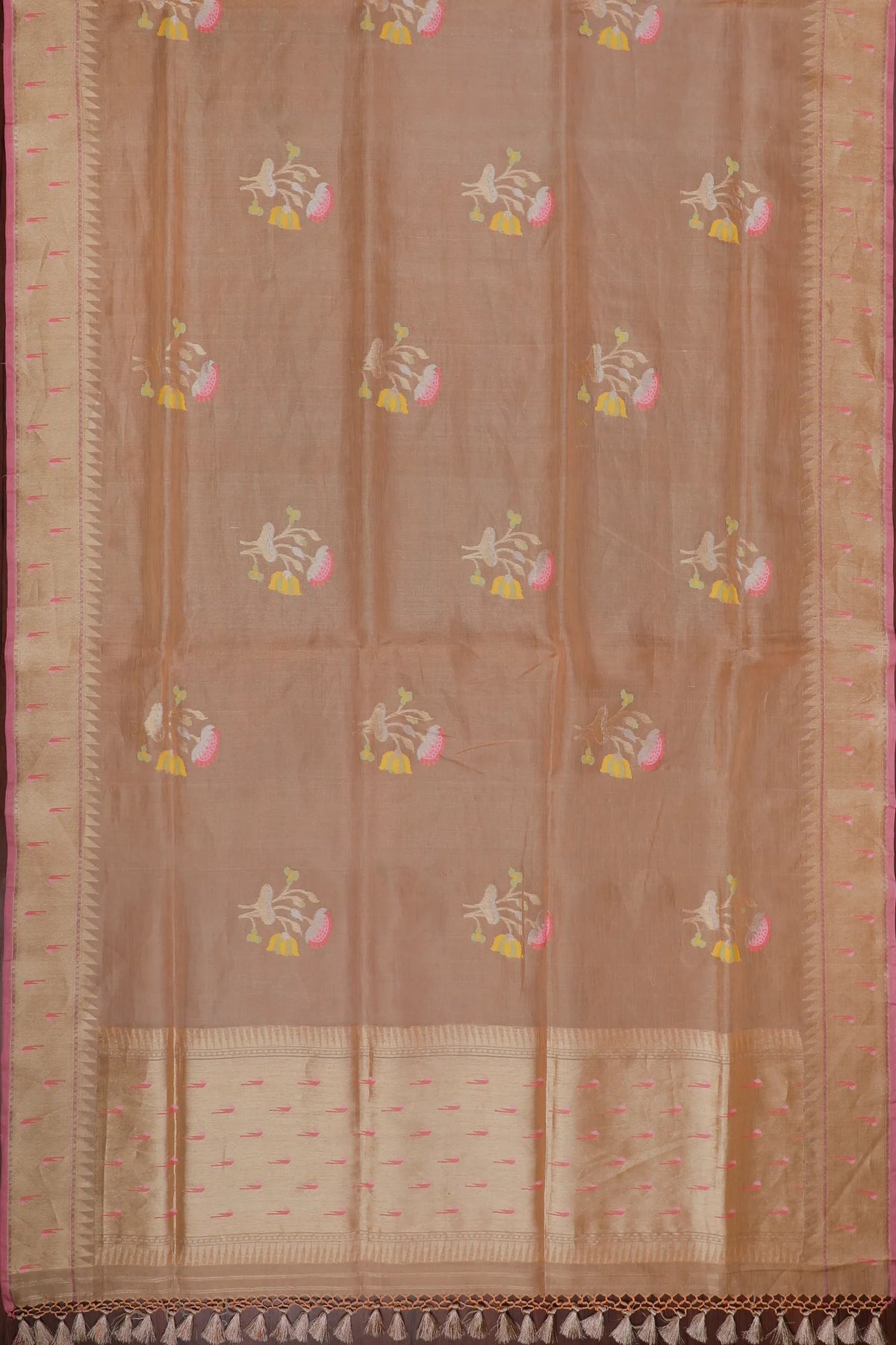 Light Peach Handloom Benarasi Jamdani Tissue Pure Silk Saree