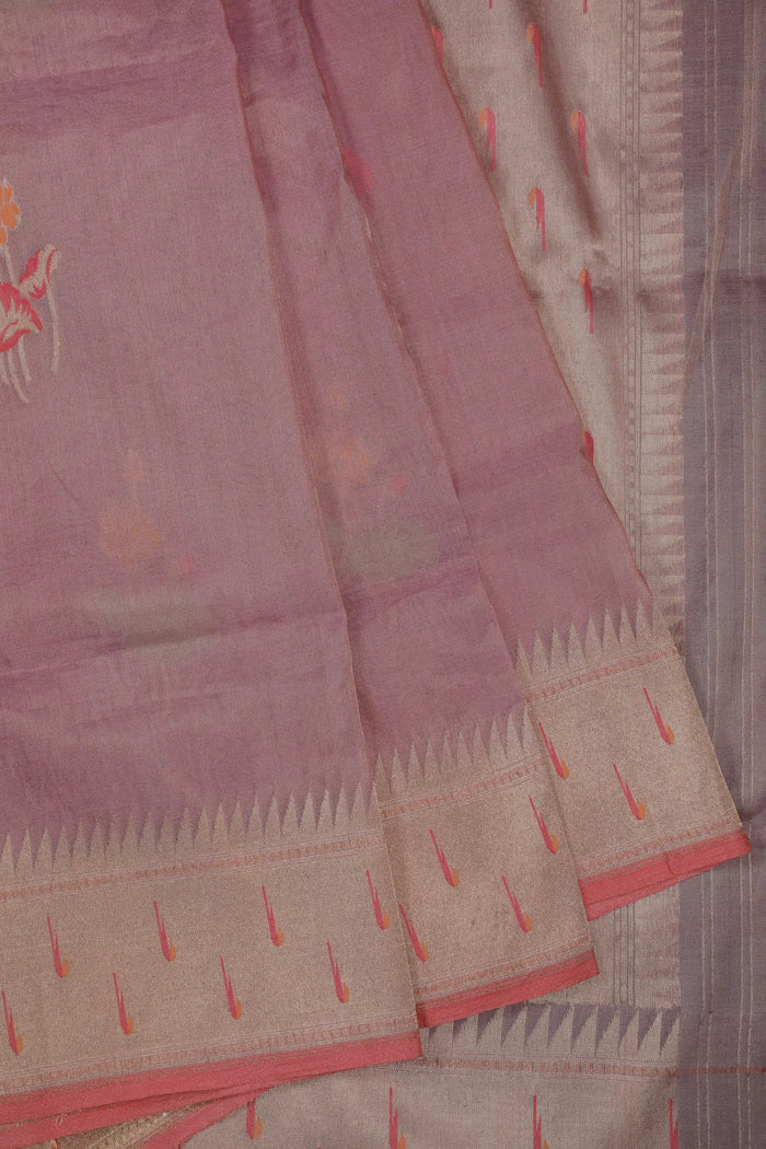 Dark Lavender Handloom Benarasi Jamdani Tissue Pure Silk Saree