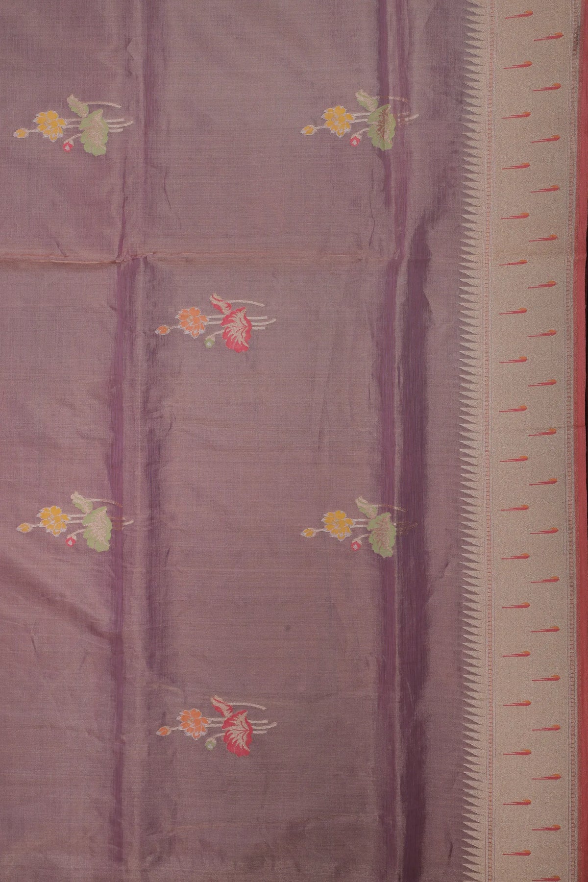 Dark Lavender Handloom Benarasi Jamdani Tissue Pure Silk Saree