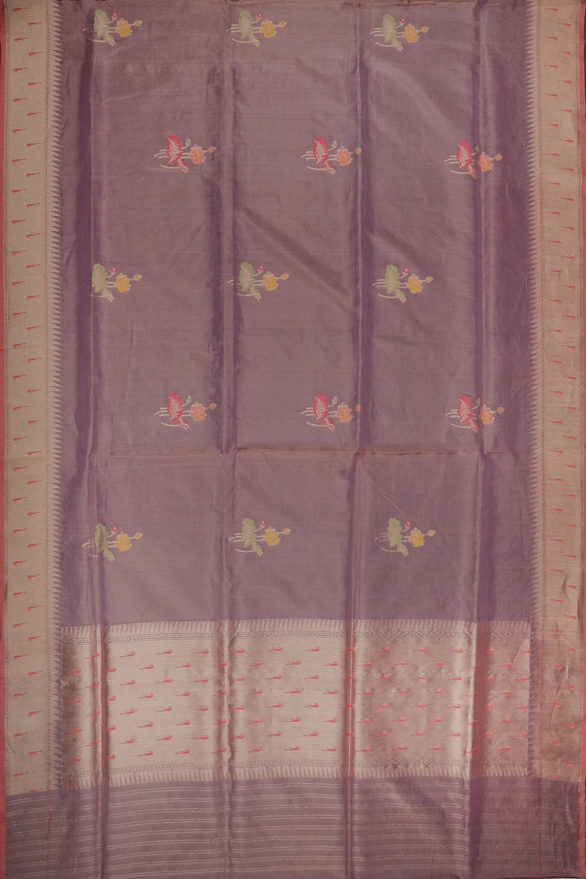 Dark Lavender Handloom Benarasi Jamdani Tissue Pure Silk Saree