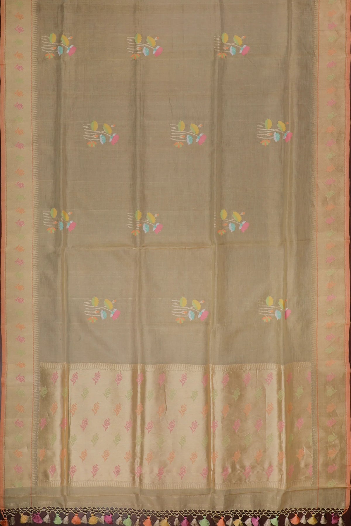 Lemon Yellow Handloom Benarasi Jamdani Tissue Pure Silk Saree