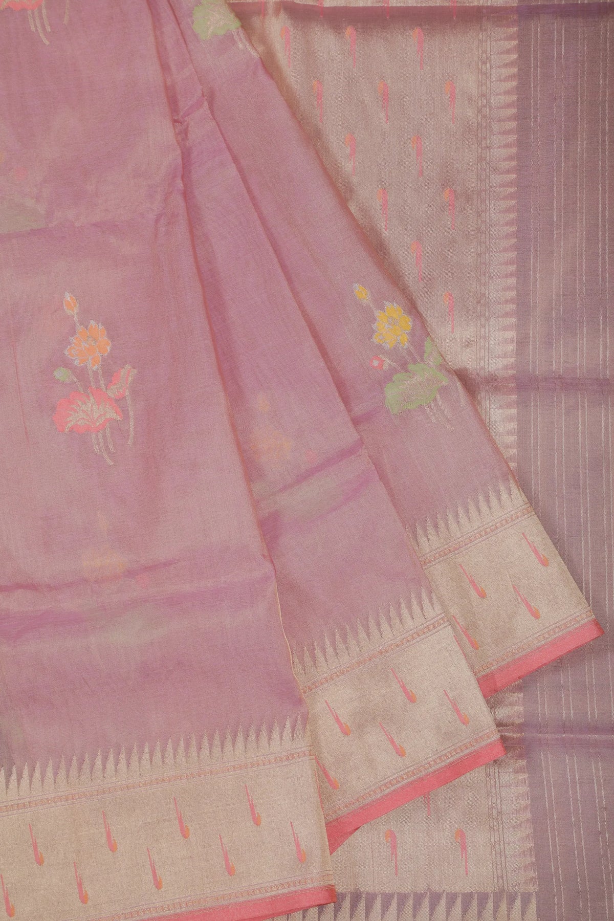 Lavender Handloom Benarasi Jamdani Tissue Pure Silk Saree