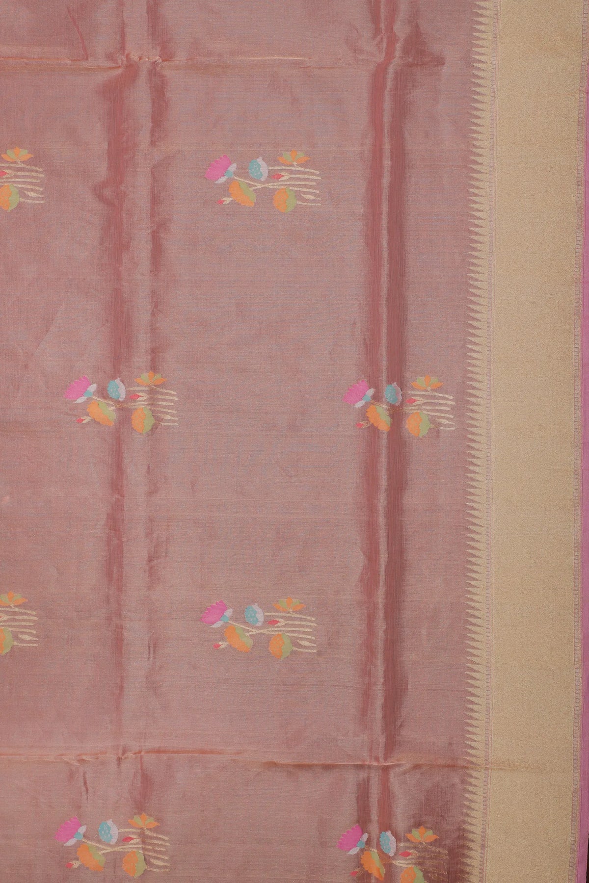 Peach Pink Handloom Benarasi Jamdani Tissue Pure Silk Saree
