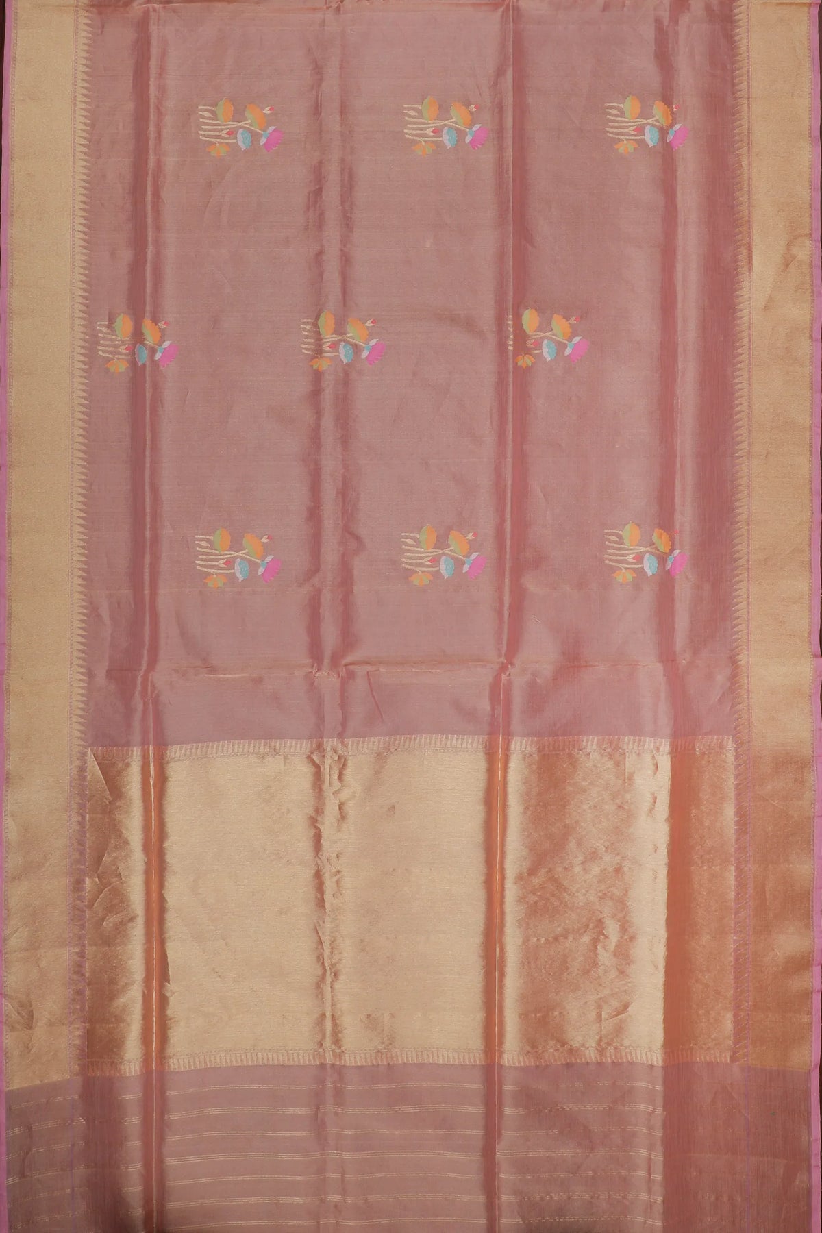 Peach Pink Handloom Benarasi Jamdani Tissue Pure Silk Saree