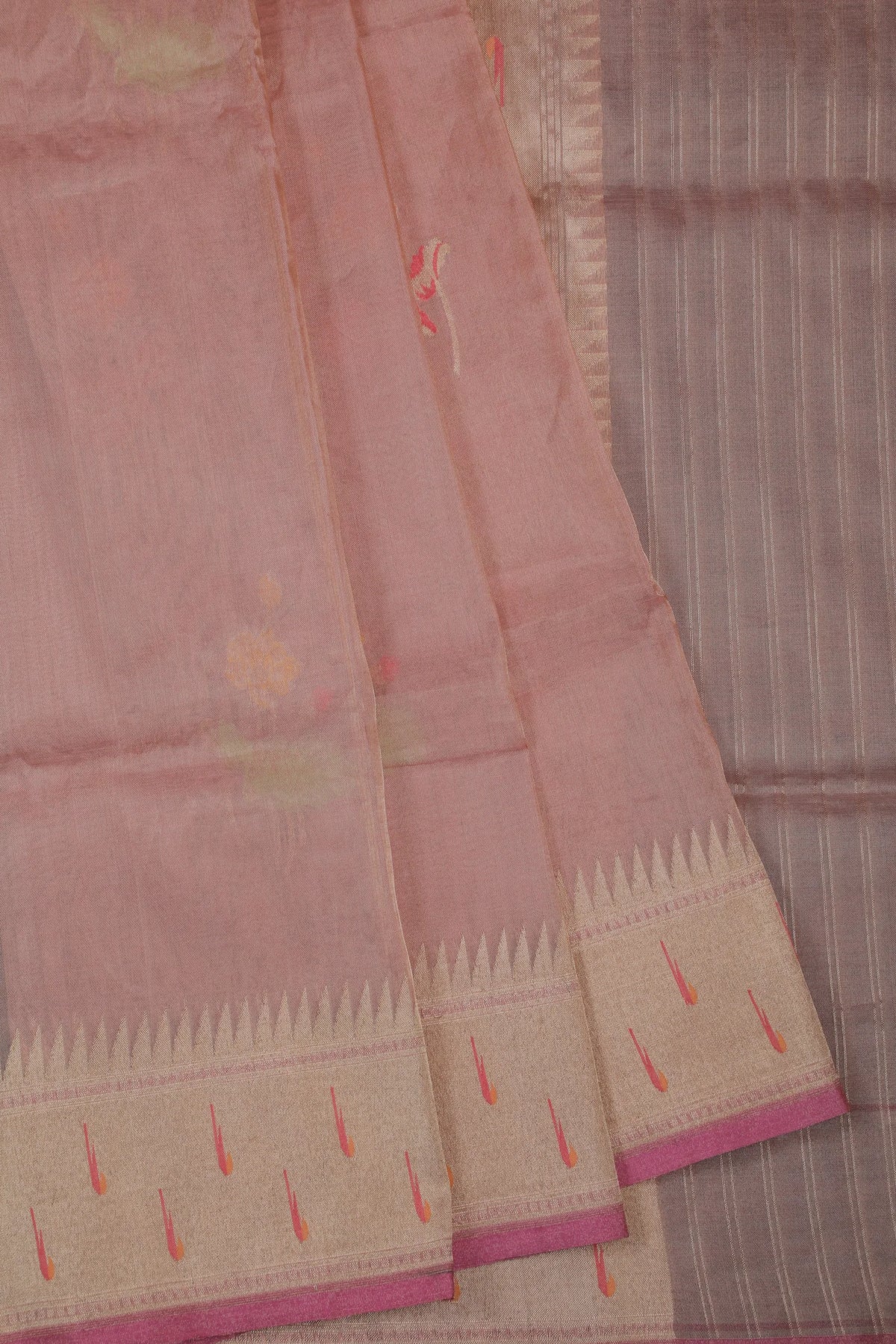 Baby Pink Handloom Benarasi Jamdani Tissue Pure Silk Saree