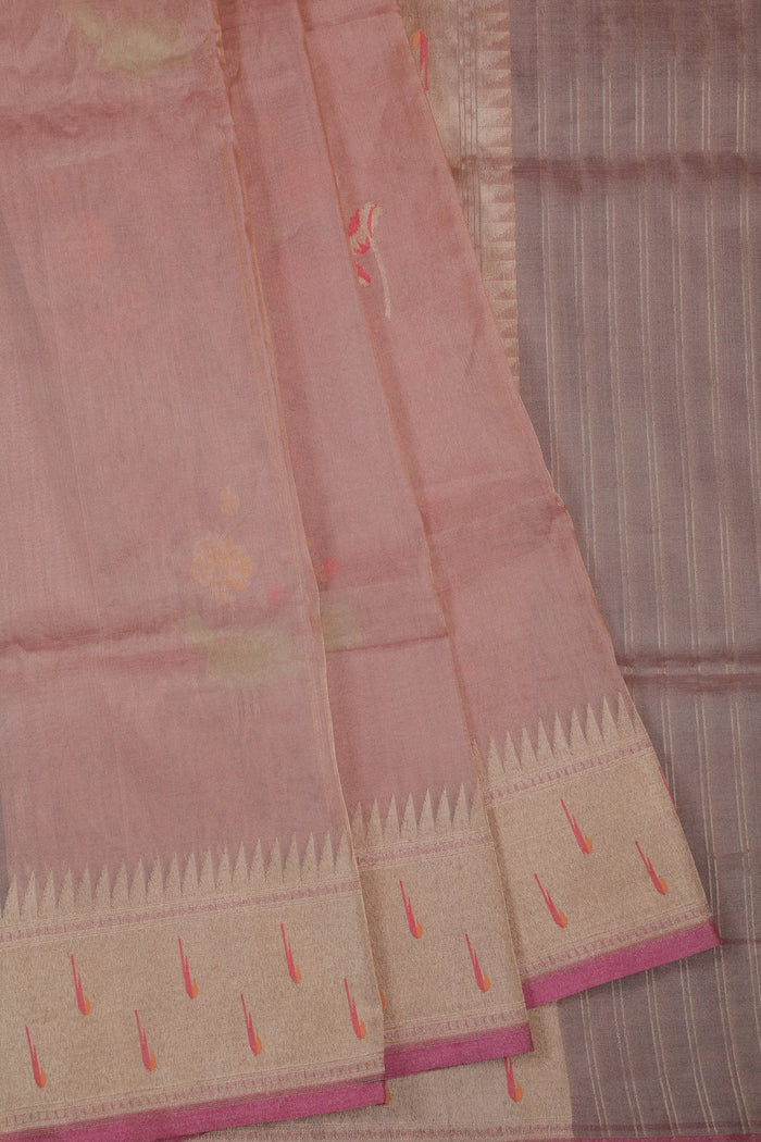 Baby Pink Handloom Benarasi Jamdani Tissue Pure Silk Saree
