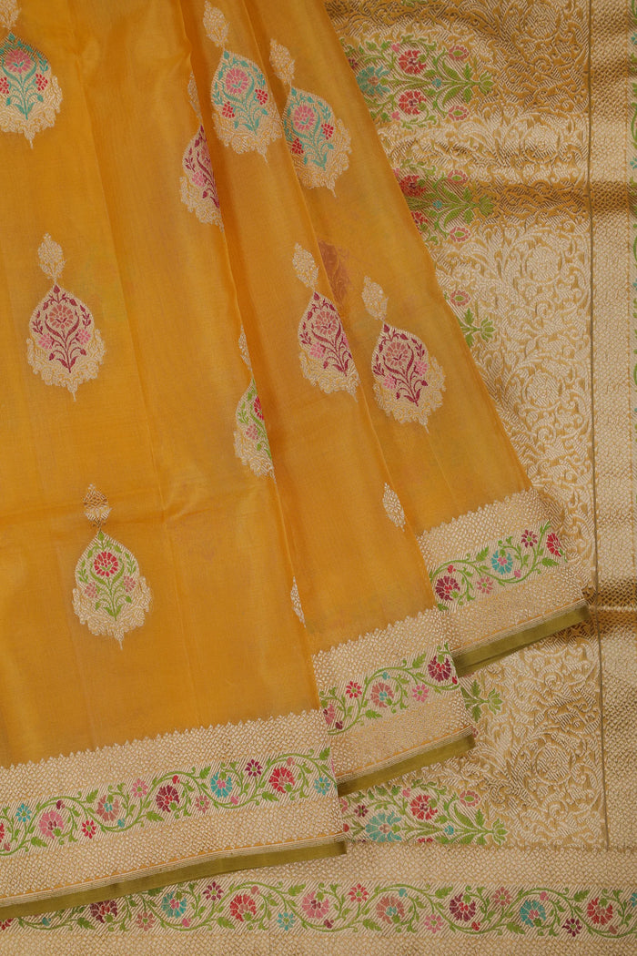 Yellow Handloom Benarasi Kora Silk Saree
