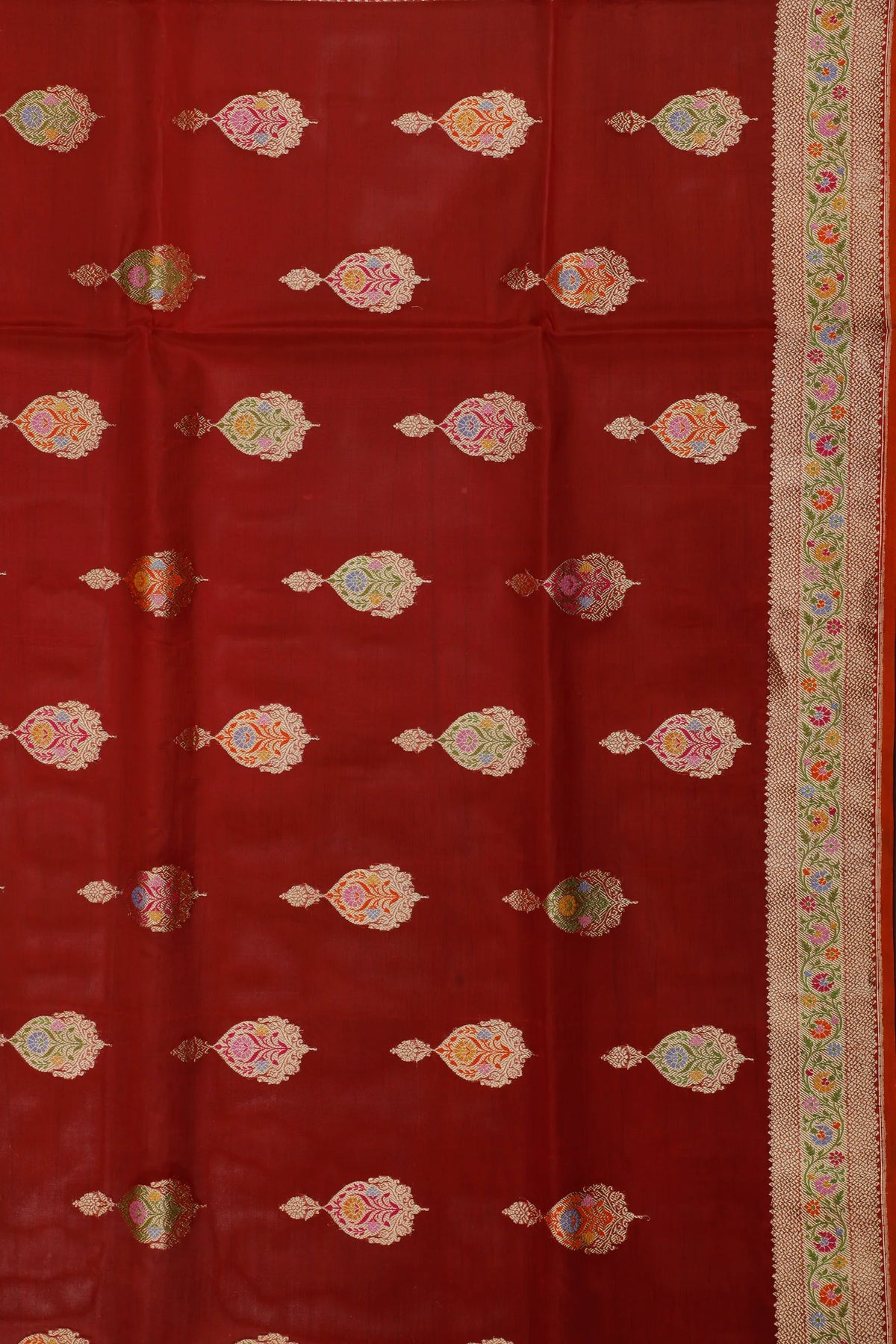 Red Handloom Benarasi Kora Silk Saree
