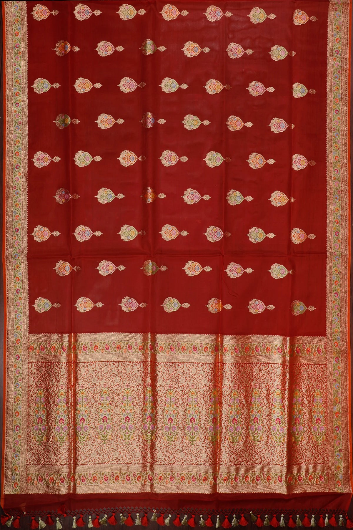 Red Handloom Benarasi Kora Silk Saree