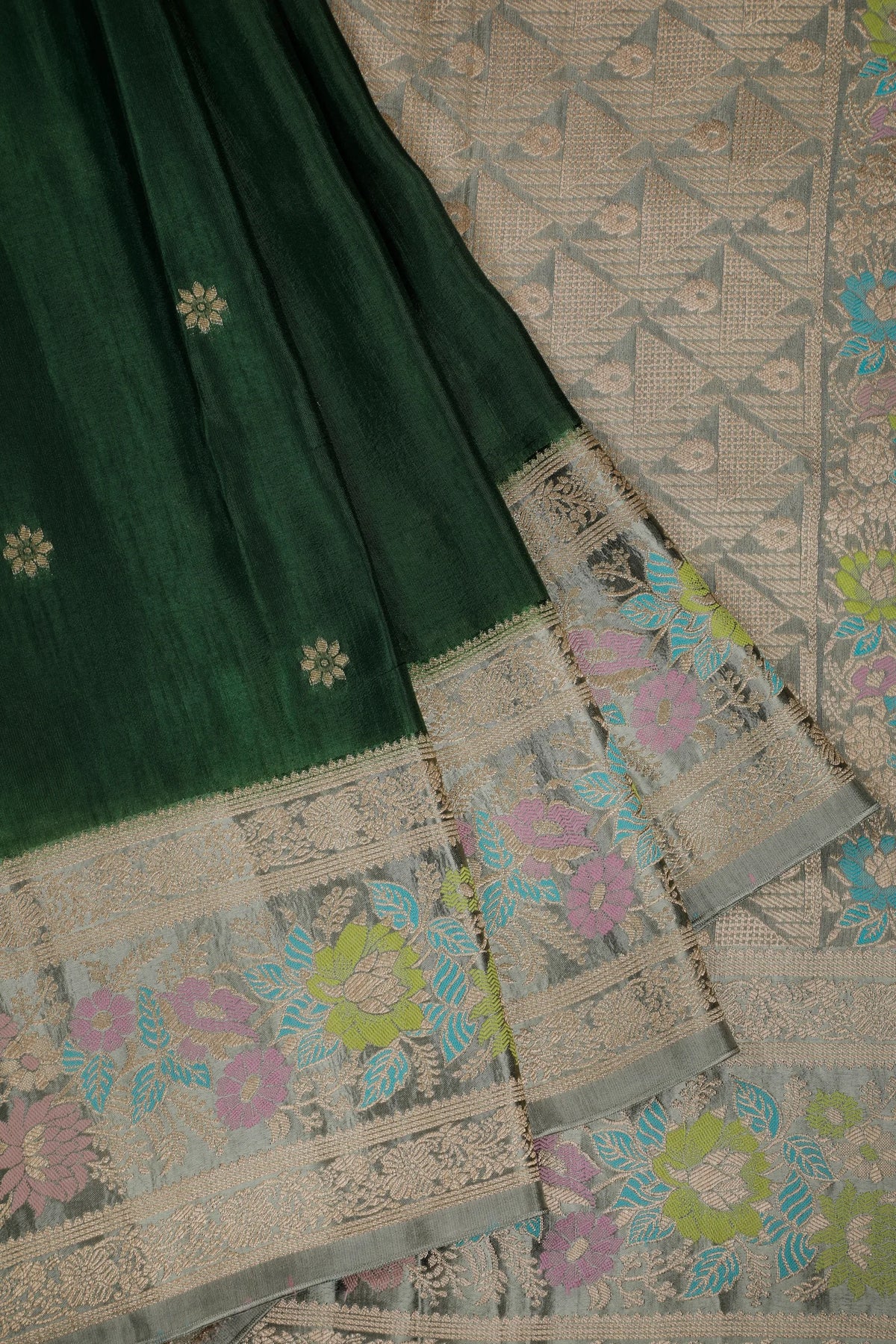 Olive Green Powerloom Benarasi Satin Saree