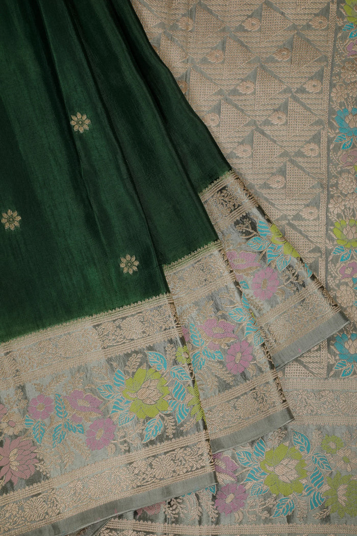 Olive Green Powerloom Benarasi Satin Saree