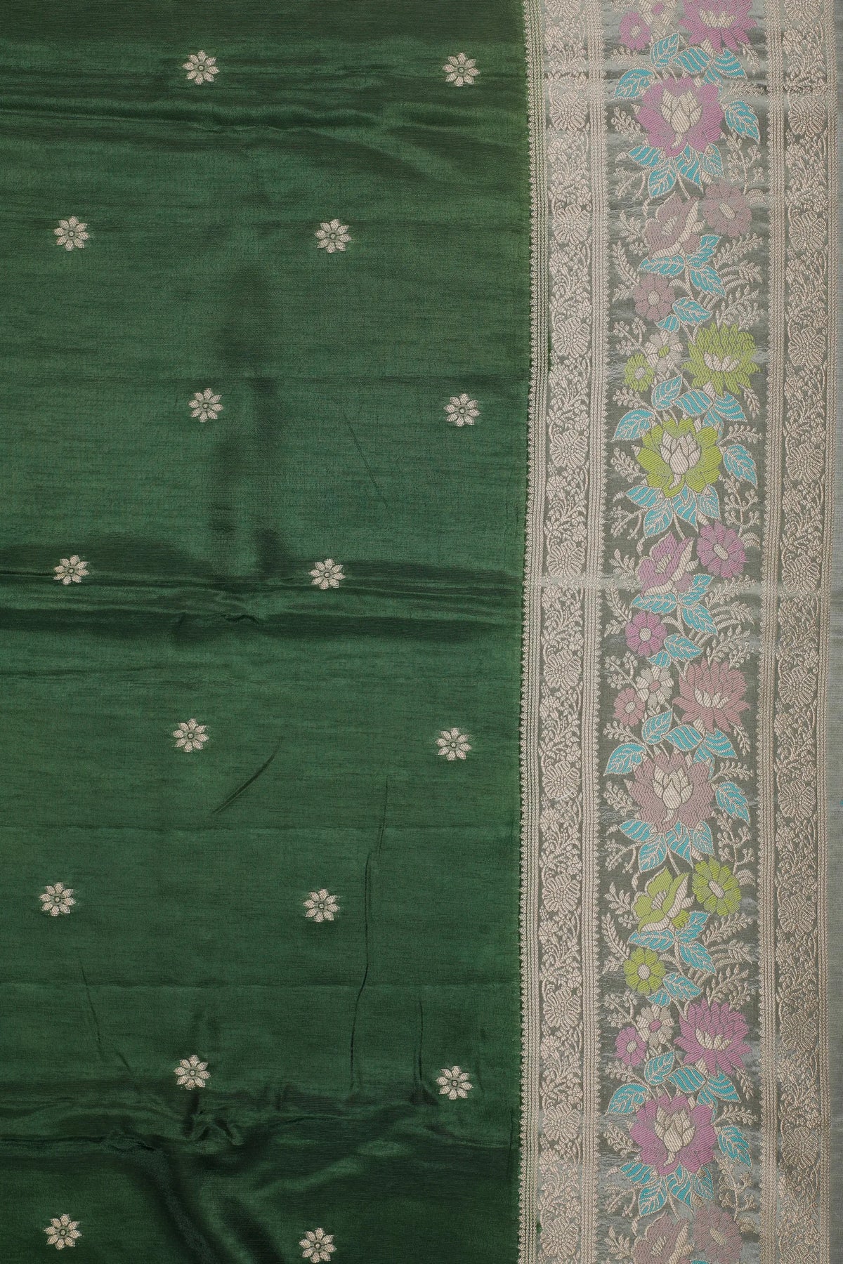 Olive Green Powerloom Benarasi Satin Saree