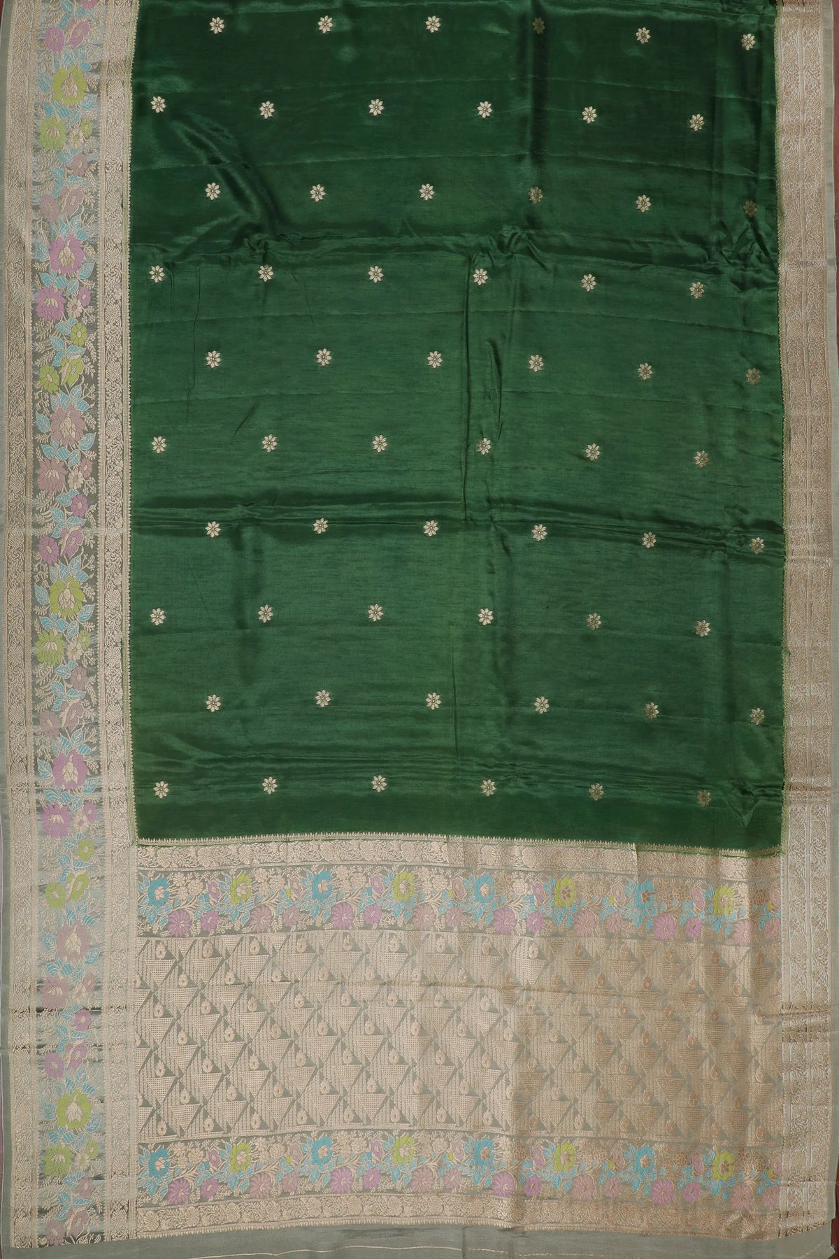 Olive Green Powerloom Benarasi Satin Saree