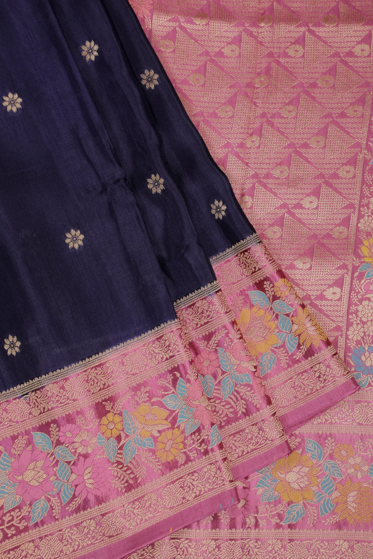 Navy Blue Powerloom Benarasi Satin Saree