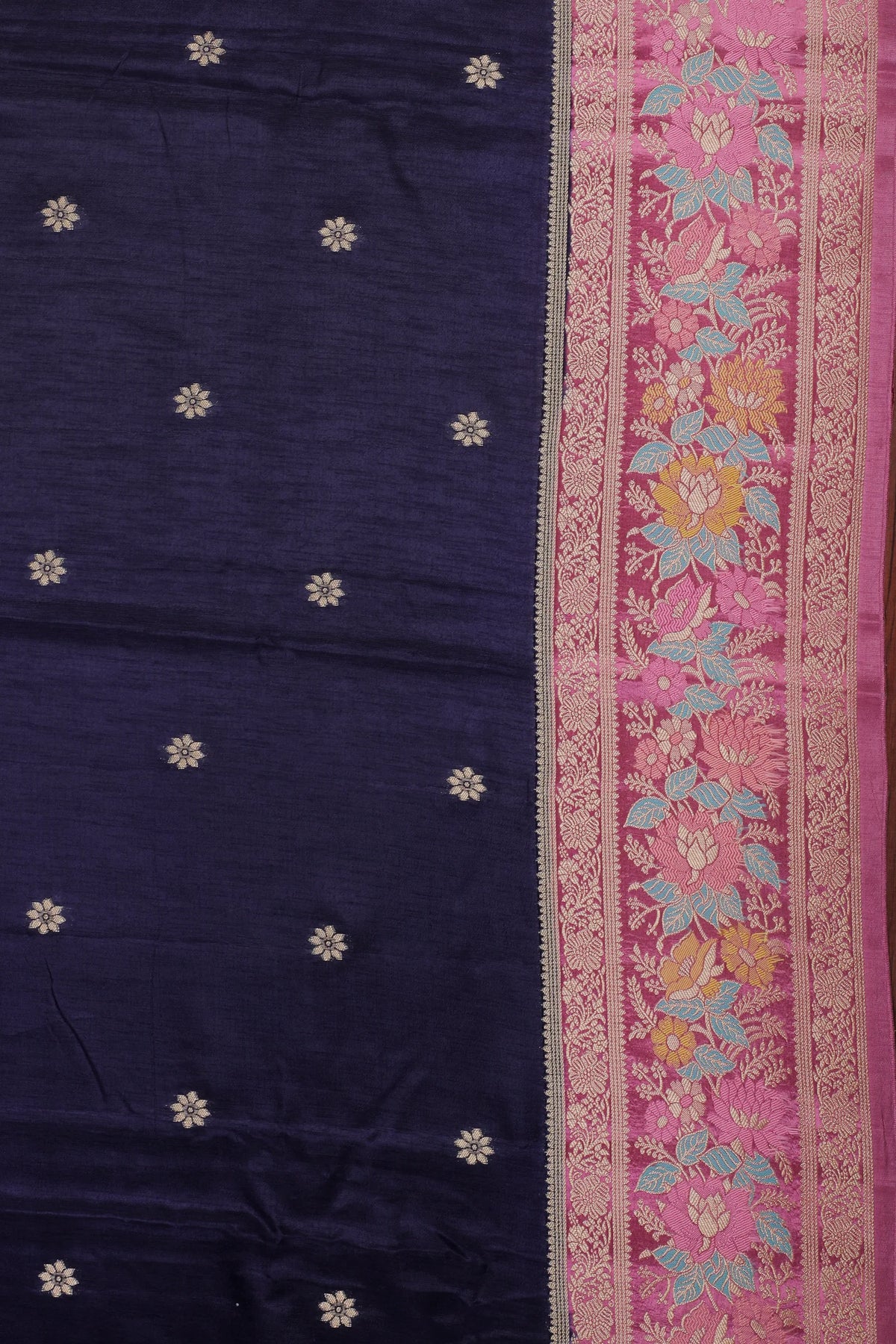 Navy Blue Powerloom Benarasi Satin Saree