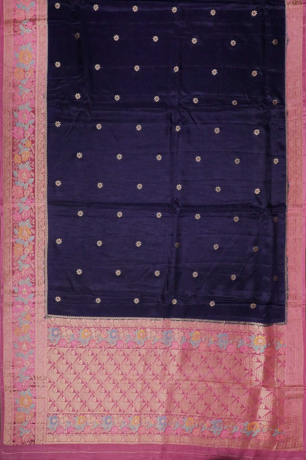 Navy Blue Powerloom Benarasi Satin Saree