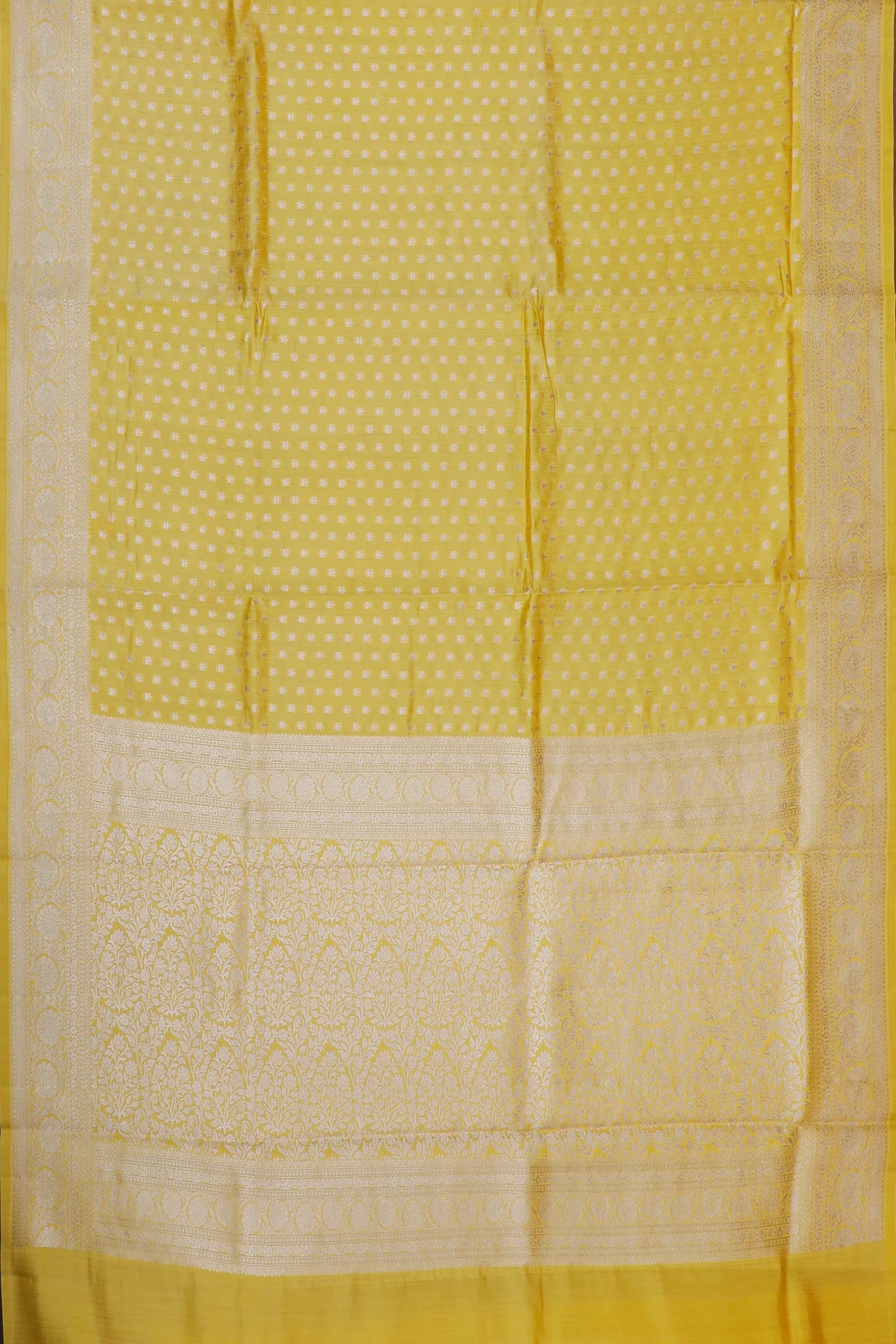 Lemon Yellow Powerloom Chinia Benarasi Pure Silk Saree