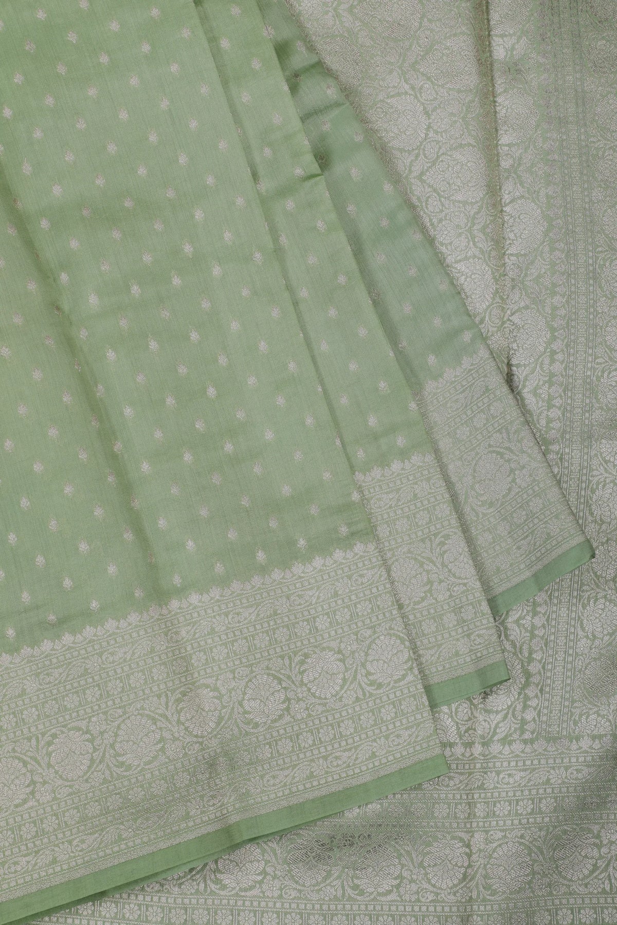Pista Green Powerloom Chinia Benarasi Pure Silk Saree