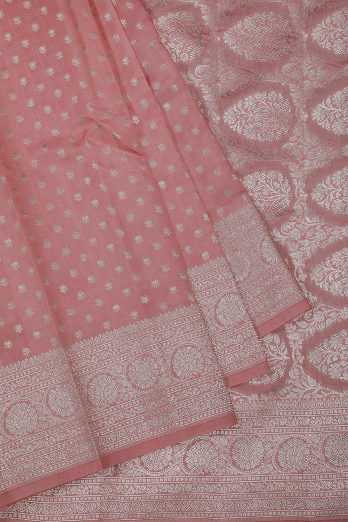 Peach Powerloom Chinia Benarasi Pure Silk Saree