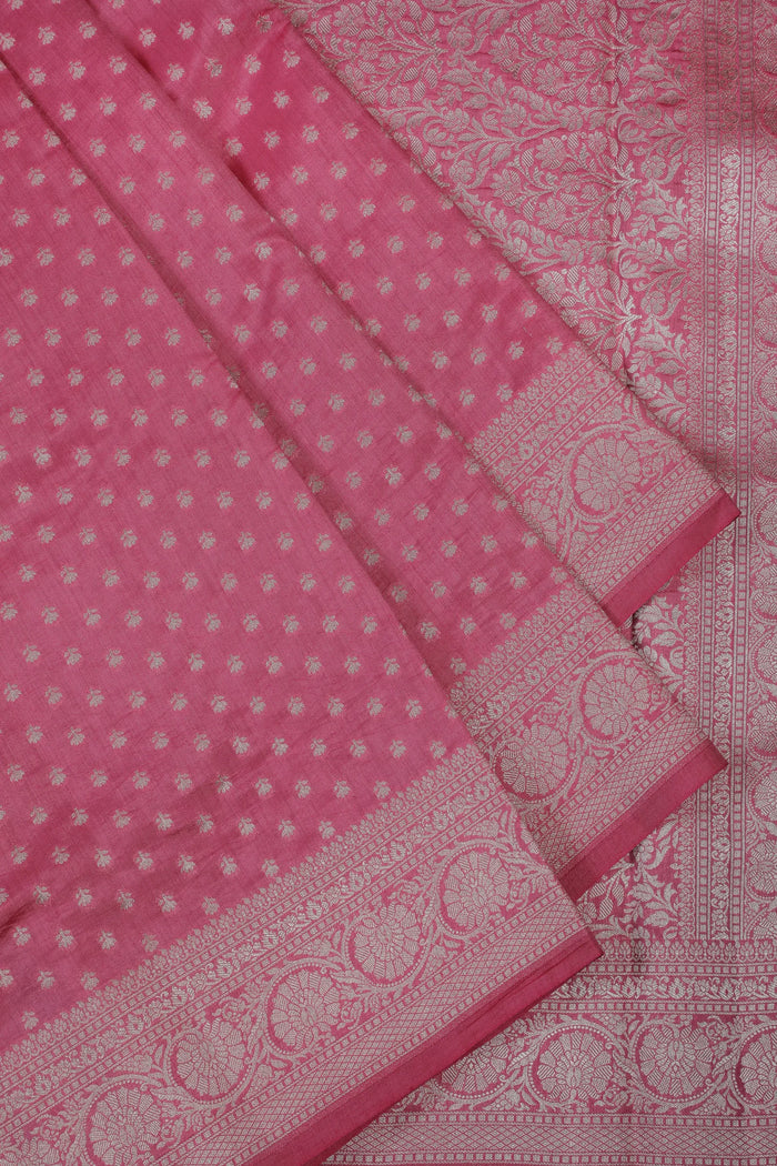 Onion Pink Powerloom Chinia Benarasi Pure Silk Saree