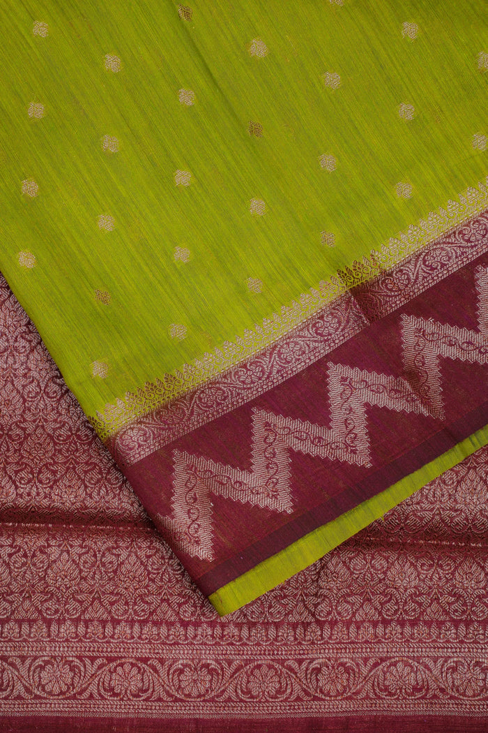 Parrot Green Powerloom Benarasi Dupion Silk Saree - detail 3