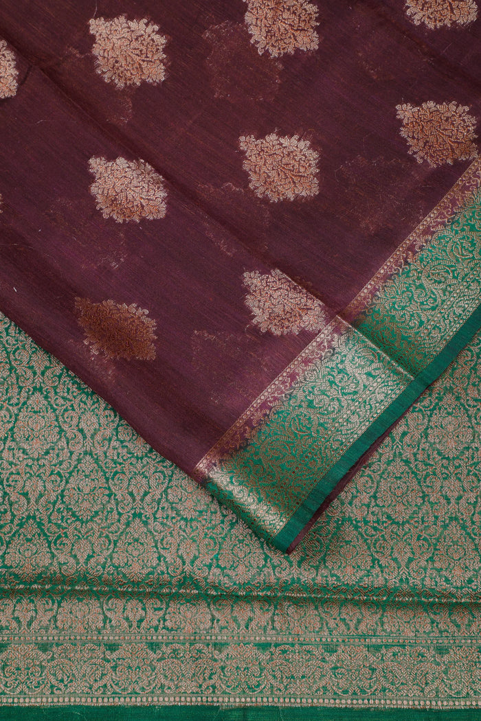 Wine Powerloom Benarasi Dupion Silk Saree - detail 3