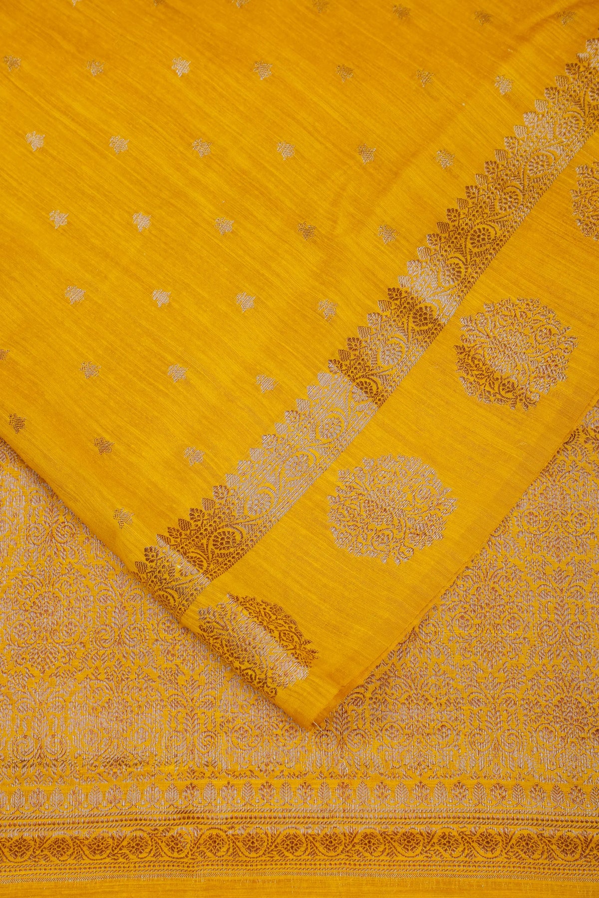 Mustard Yellow Powerloom Benarasi Dupion Silk Saree