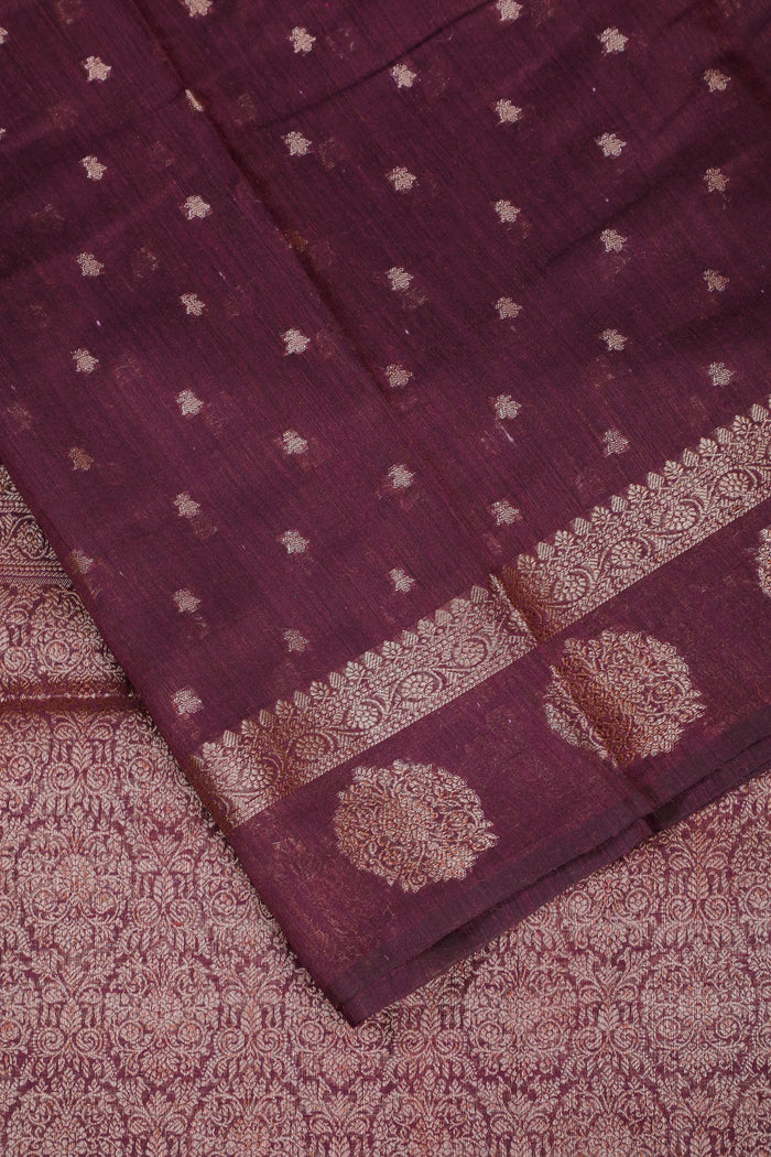 Dark Purple Powerloom Benarasi Dupion Silk Saree - detail 3