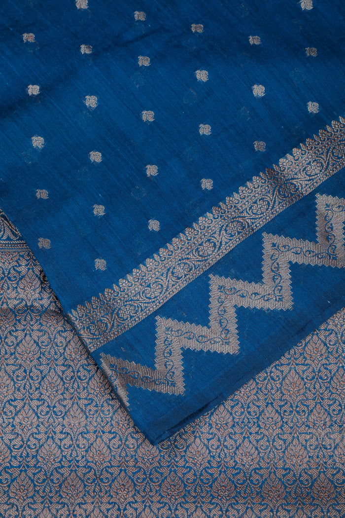 Dark Blue Powerloom Benarasi Dupion Silk Saree - detail 3