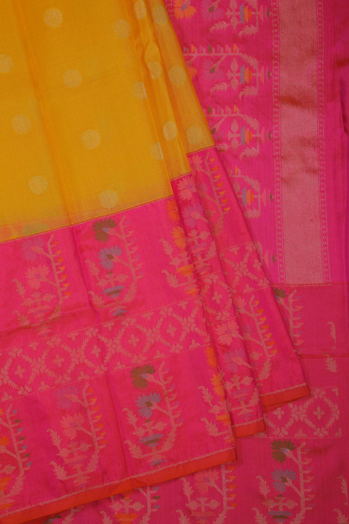 Lemon Yellow Handloom Benarasi Kora Silk Saree