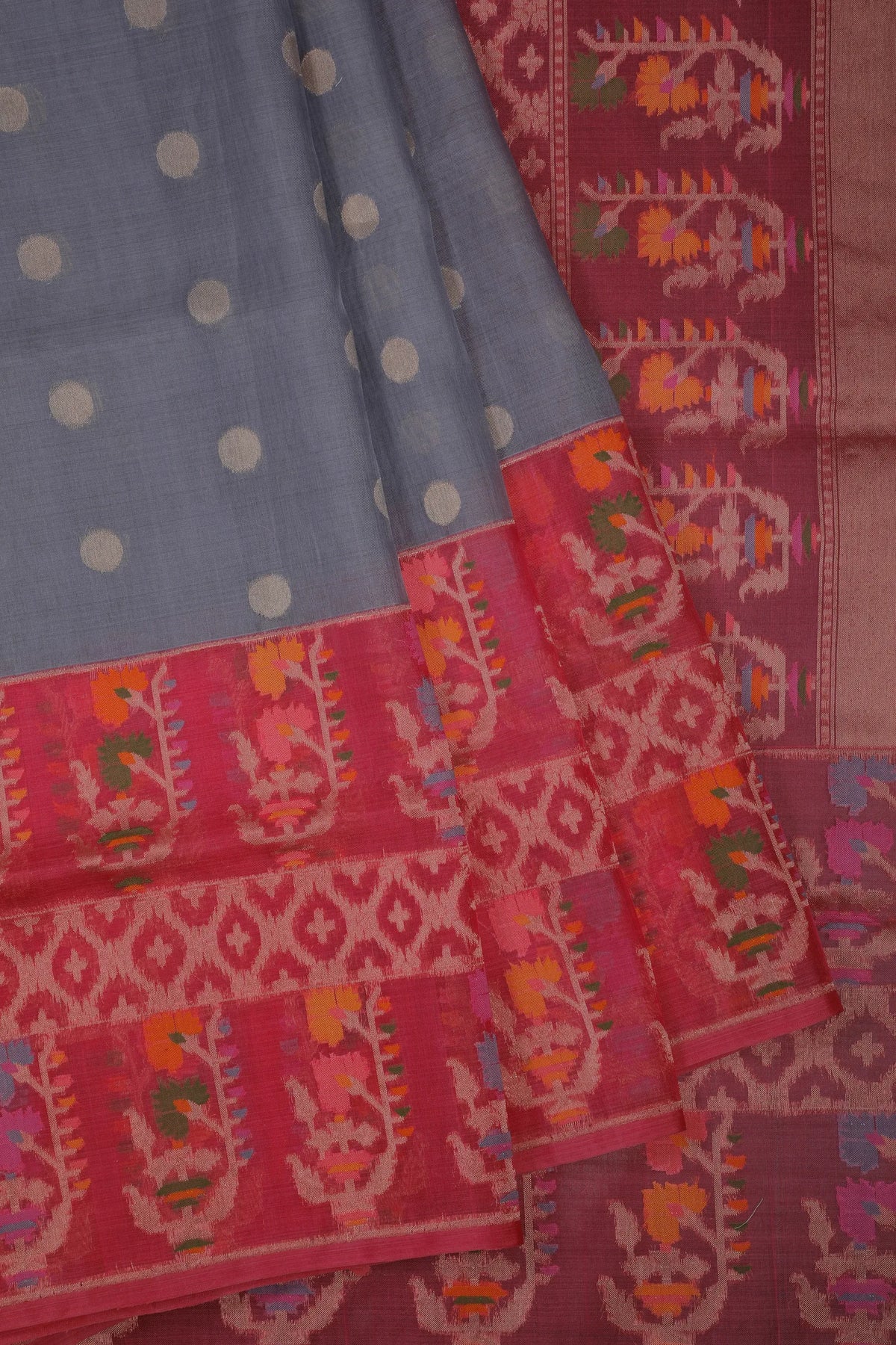 Grey Handloom Benarasi Kora Silk Saree