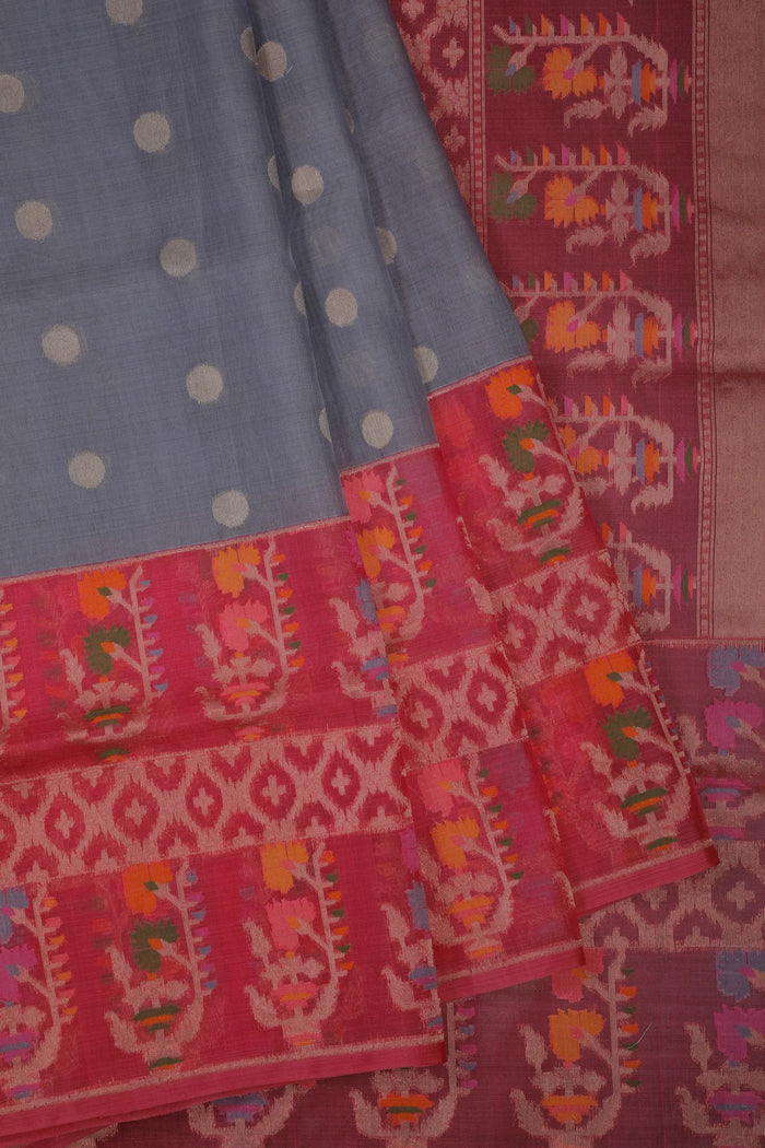 Grey Handloom Benarasi Kora Silk Saree