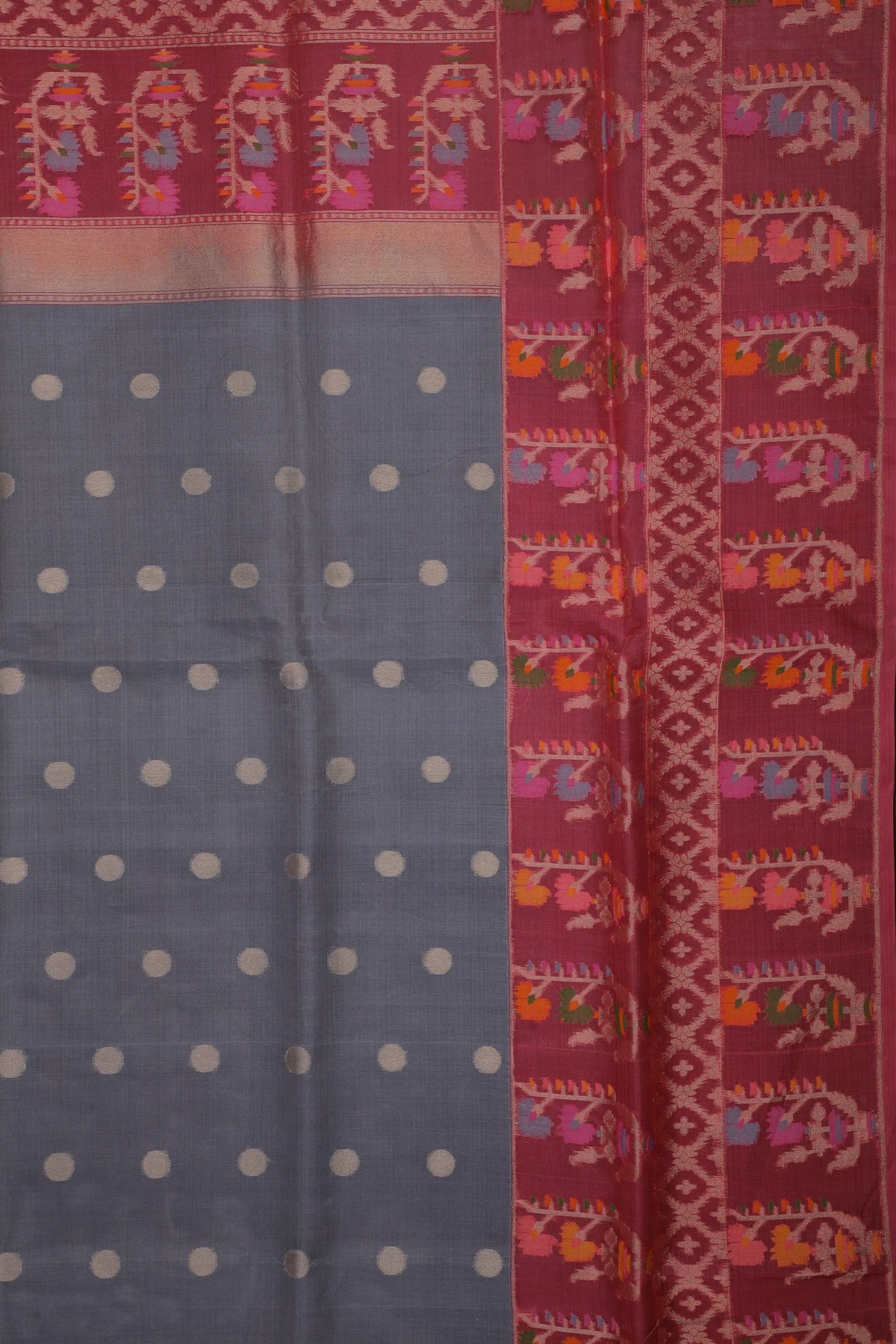 Grey Handloom Benarasi Kora Silk Saree
