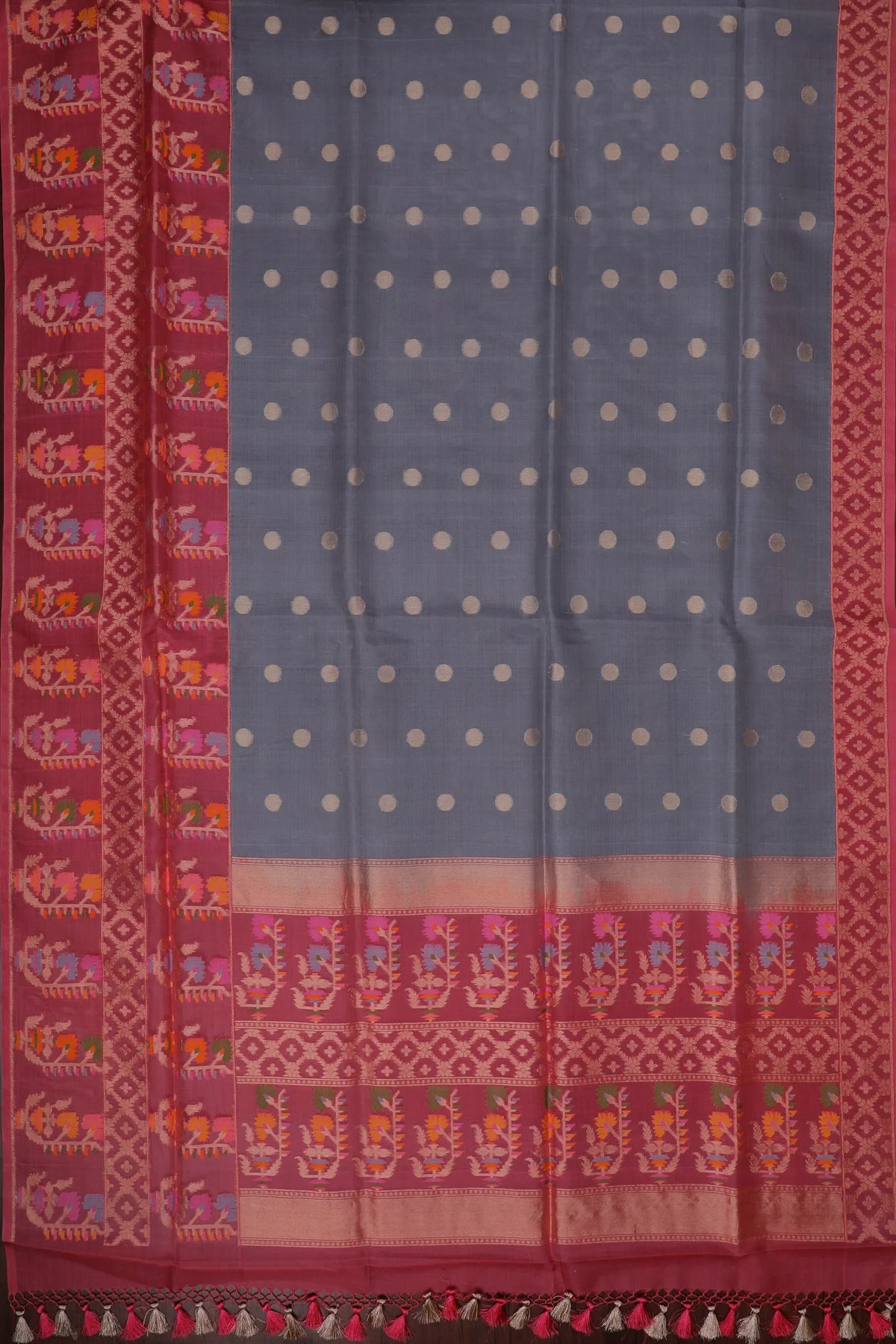 Grey Handloom Benarasi Kora Silk Saree