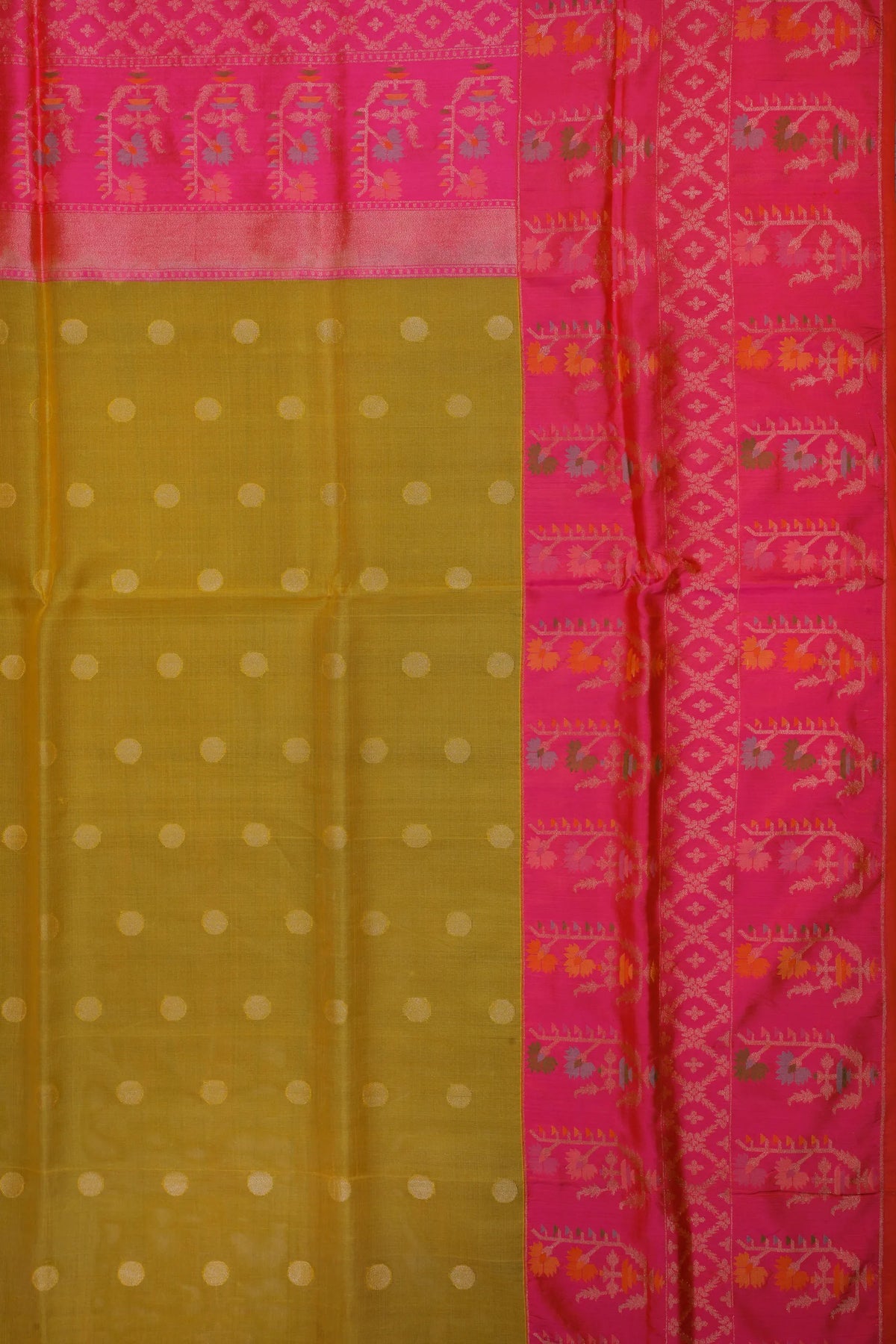 Lemon Yellow Handloom Benarasi Kora Silk Saree