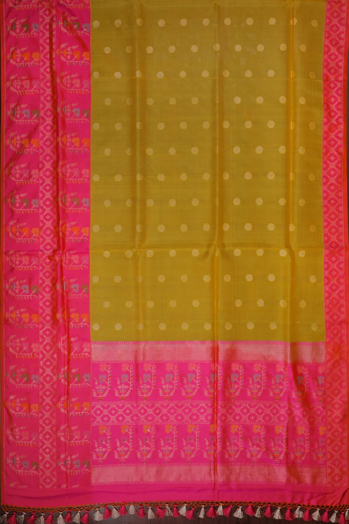 Lemon Yellow Handloom Benarasi Kora Silk Saree